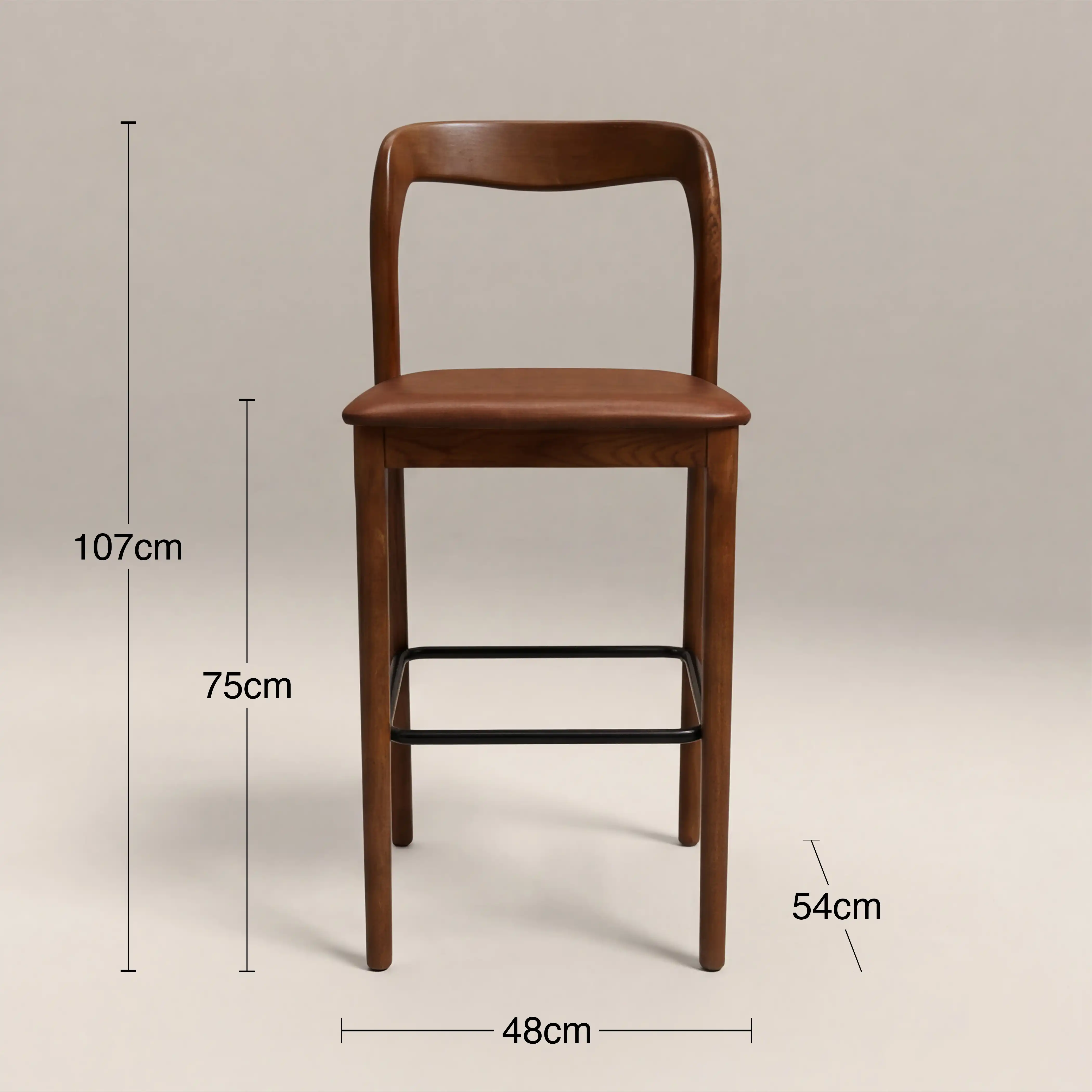 Madeleine Wooden Bar Stool | Vintage Tan Faux Leather & Walnut - Image 6