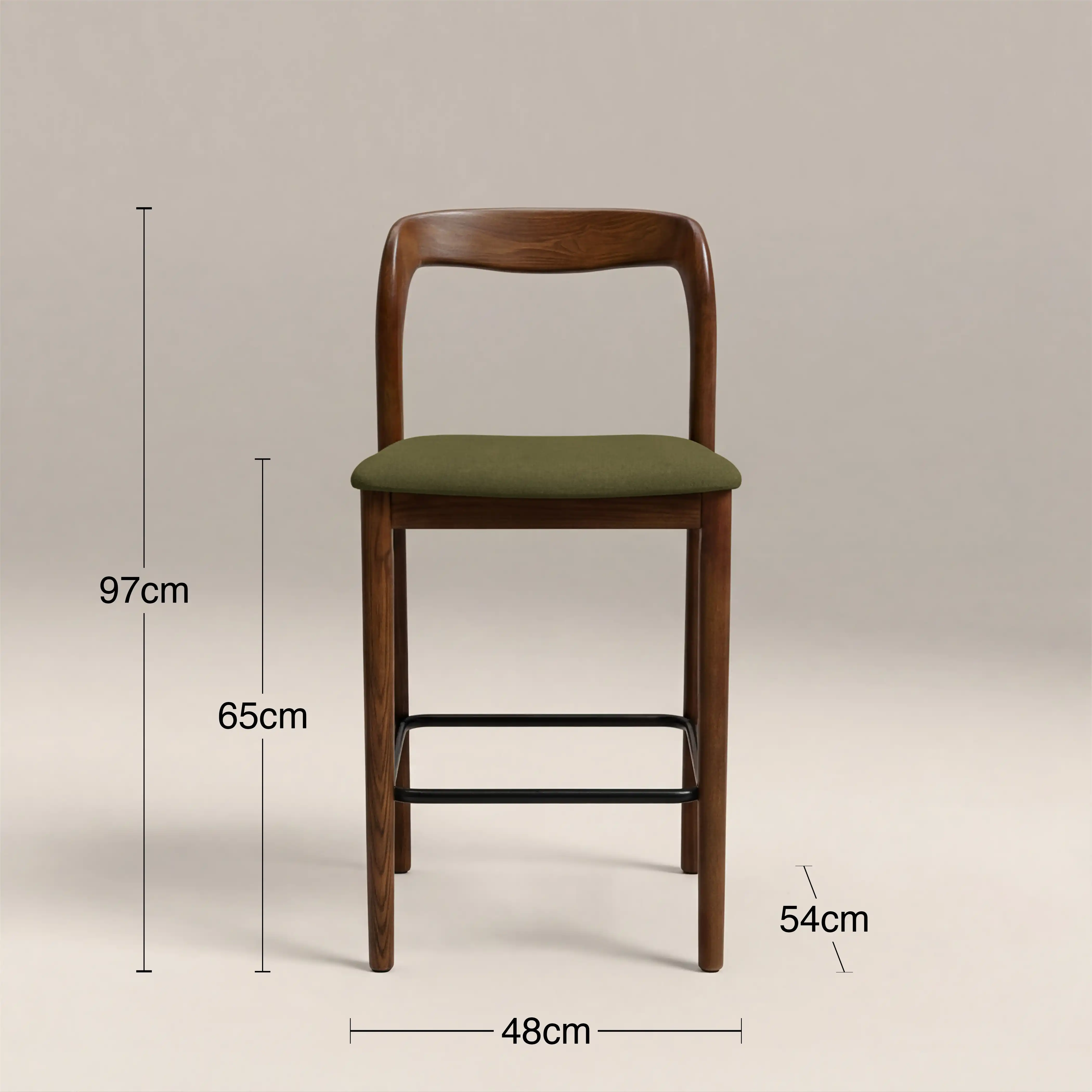 Madeleine Wooden Kitchen Stool | Moss Green Sustainable Mohair Velvet & Walnut - Image 6