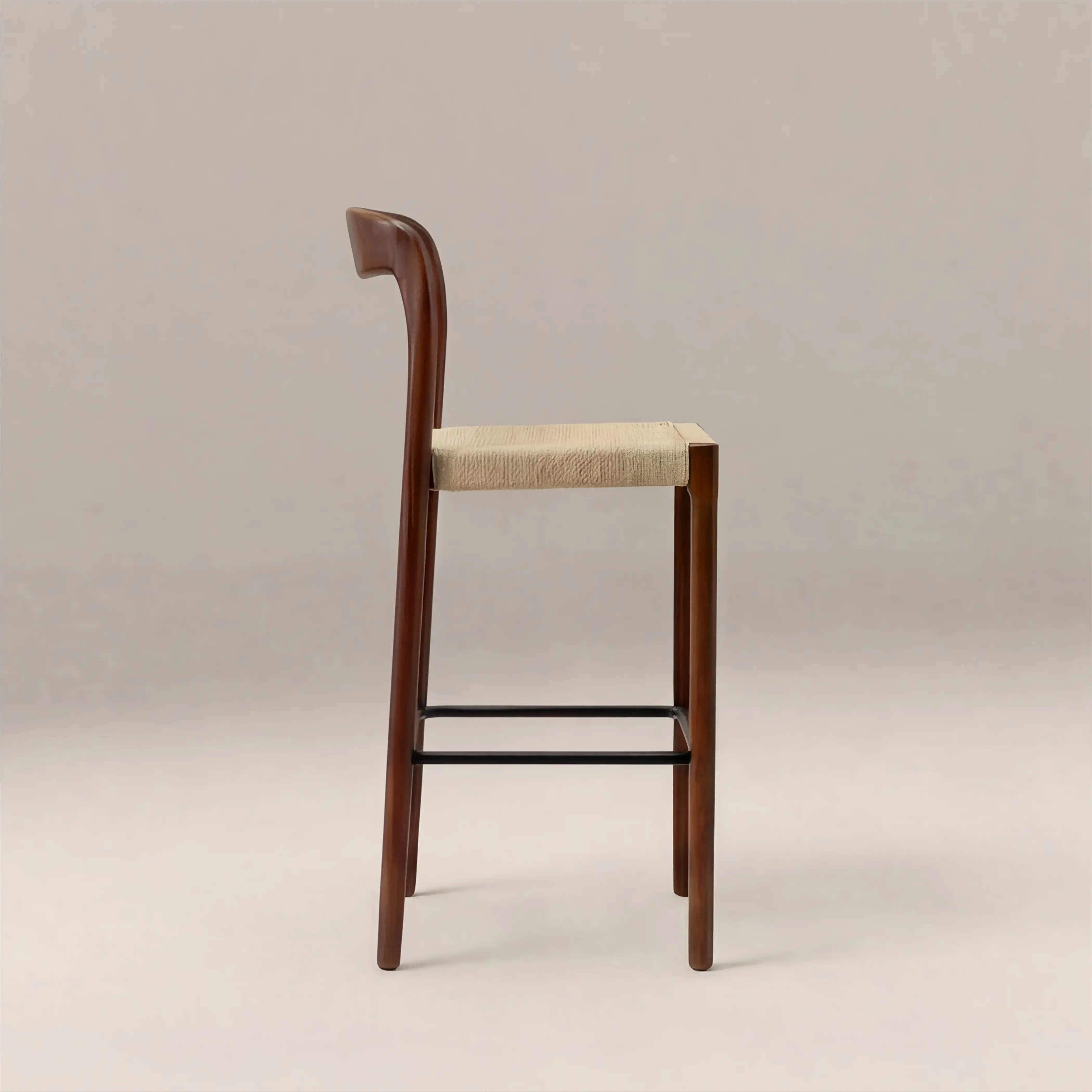 Madeleine Wooden Kitchen Stool | Natural Weave & Walnut - Image 3