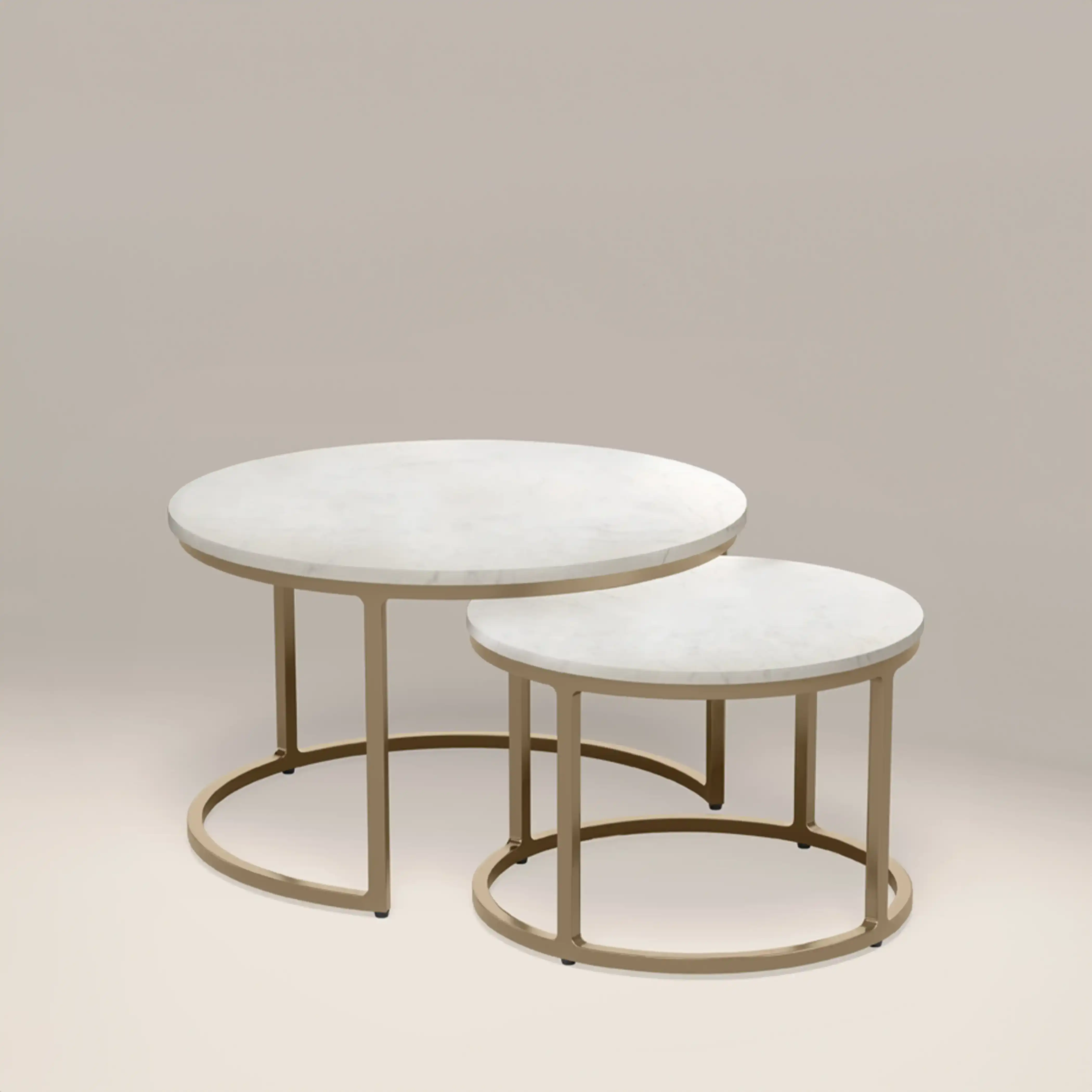 Madison Set Of 2 Round Nesting Coffee Tables | White Marble & Brass - Image 3