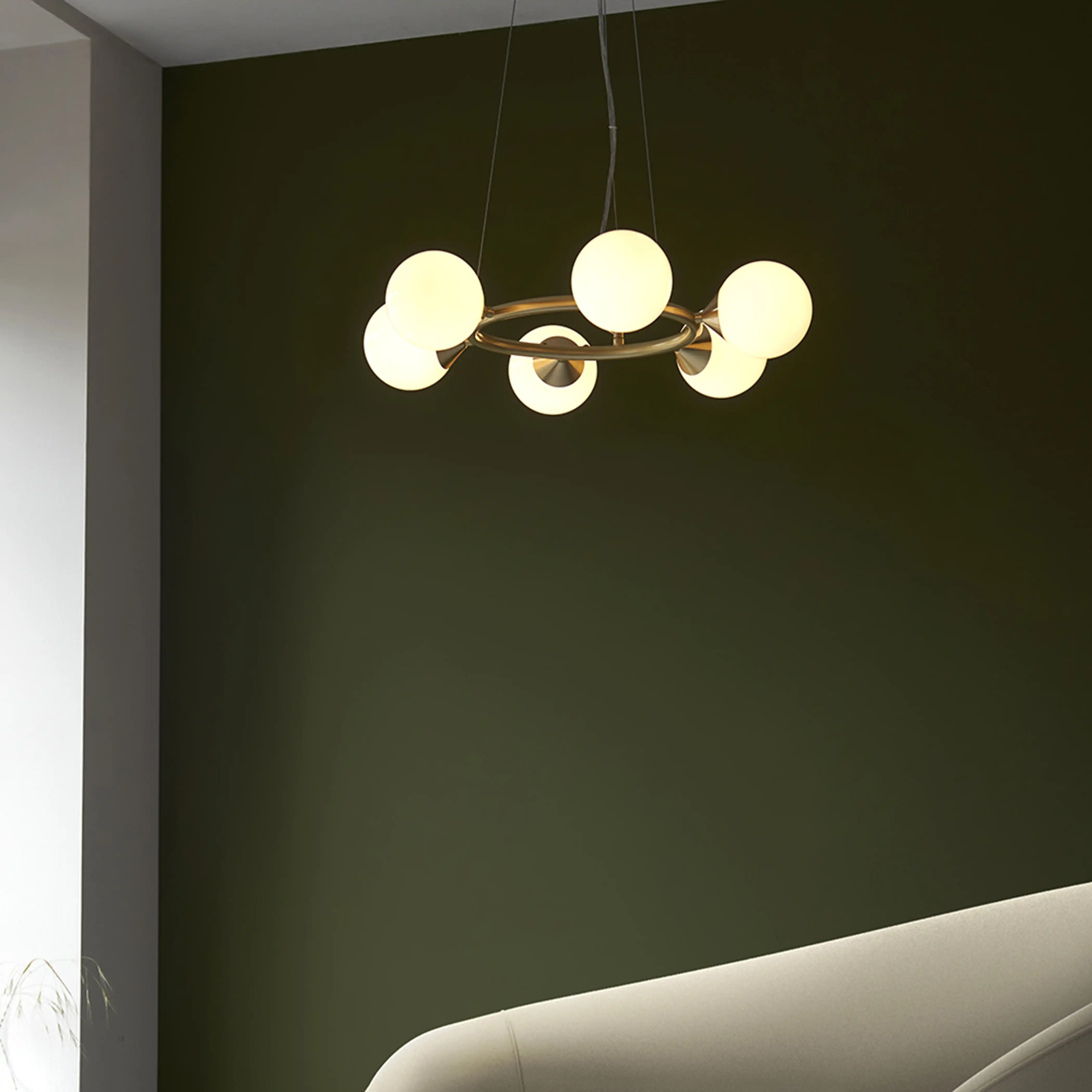 Margot 6 Light Pendant Light | Opal & Brass - Image 3
