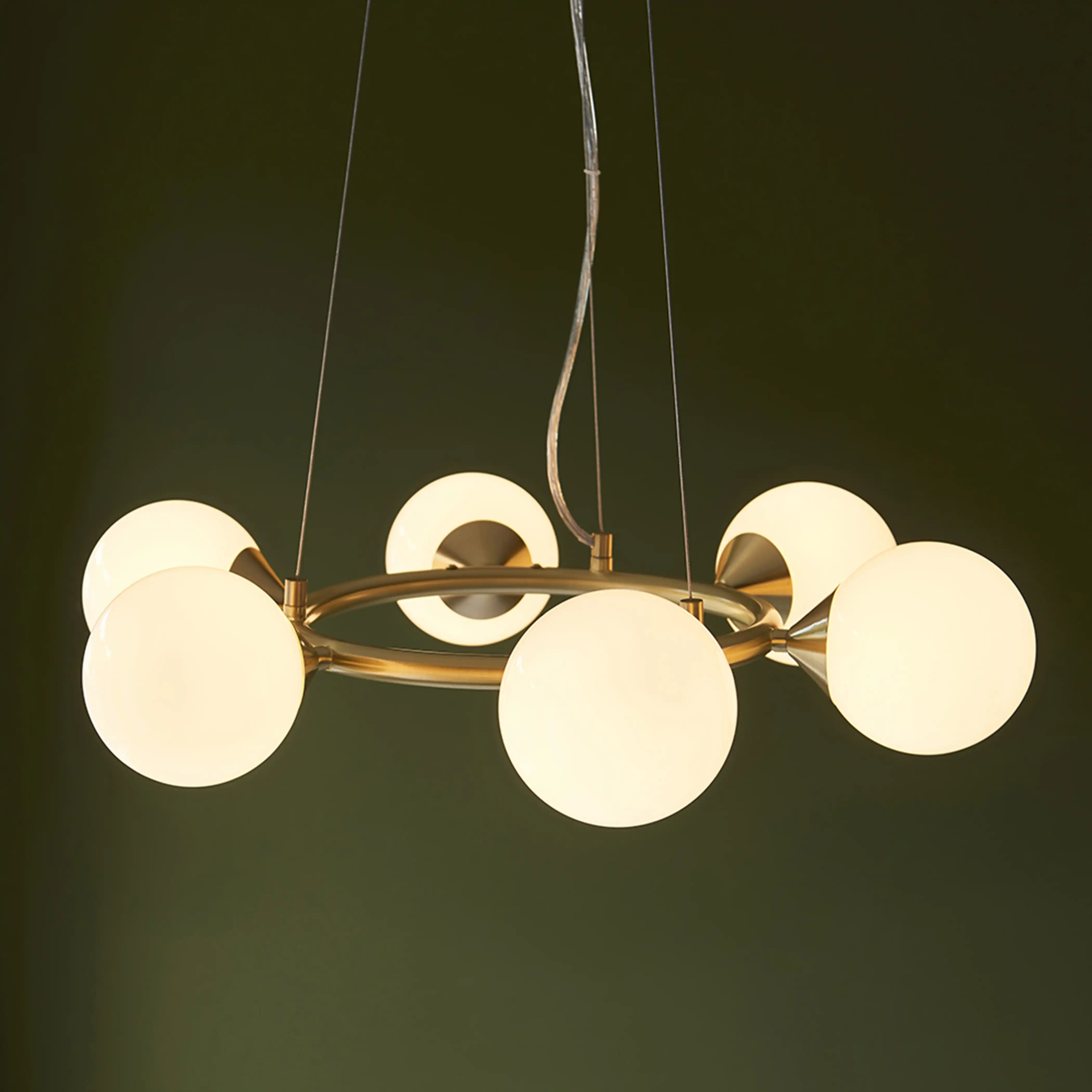 Margot 6 Light Pendant Light | Opal & Brass - Image 4