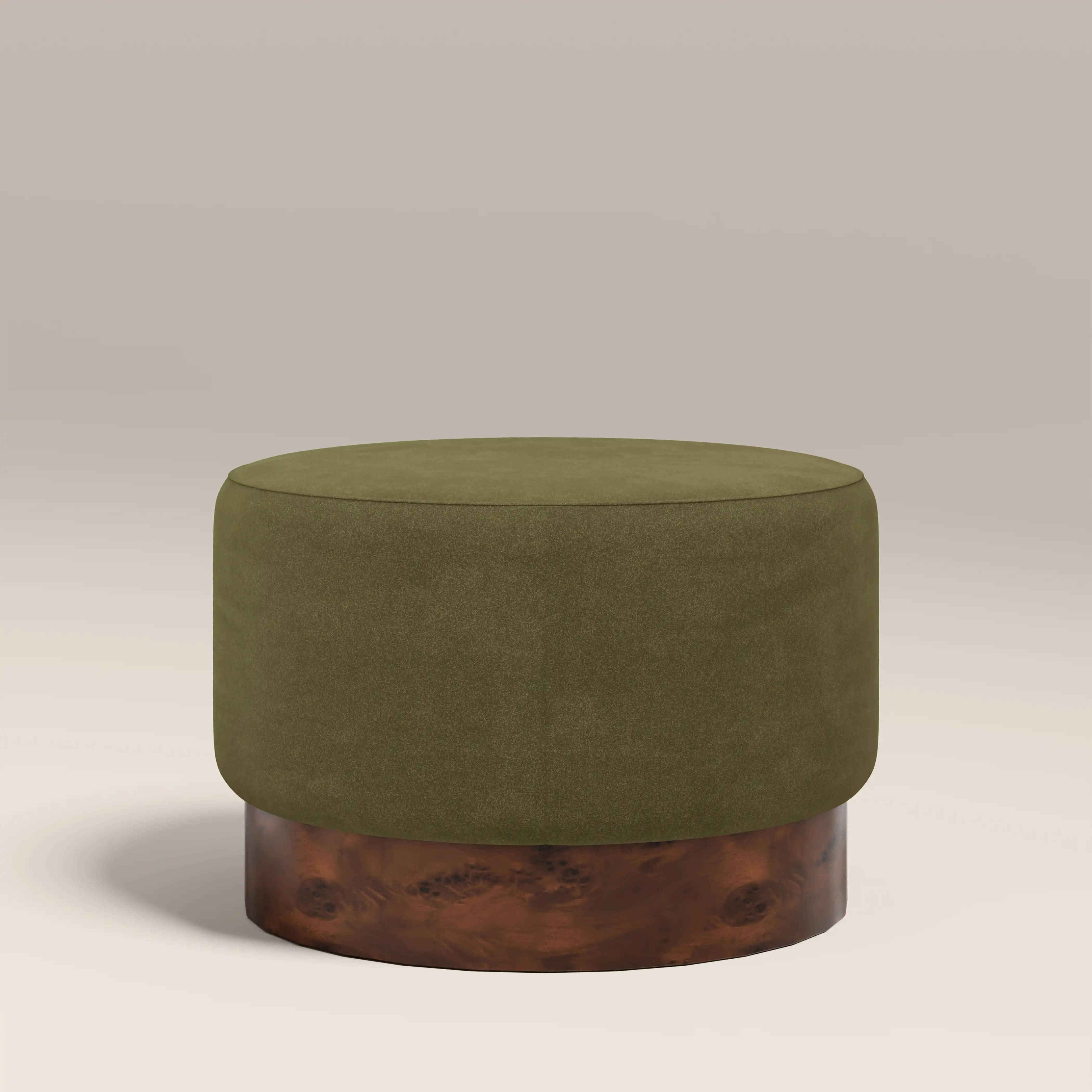 Marie Footstool | Moss Green Sustainable Mohair Velvet & Walnut Burl - Image 2