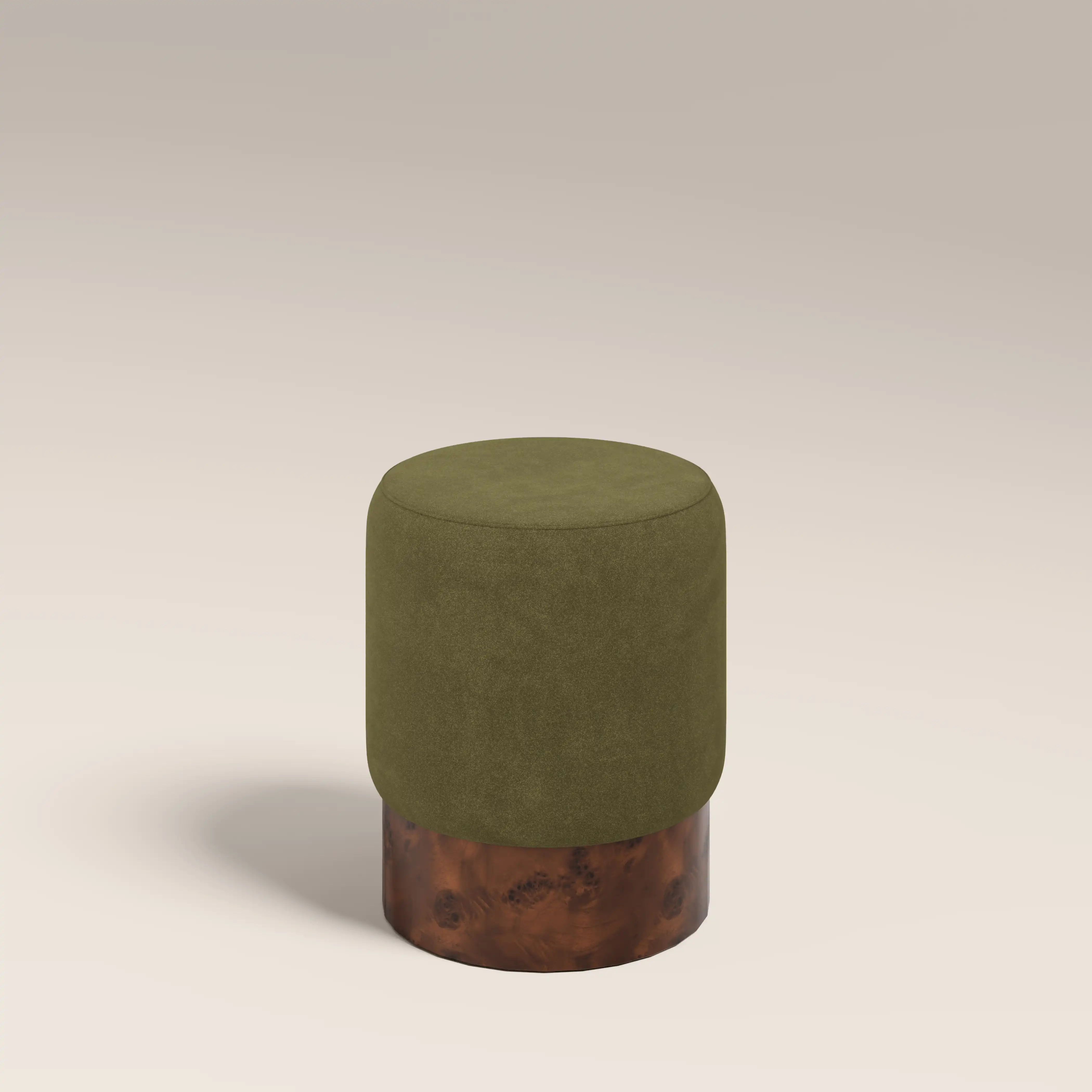 Marie Pouffe | Moss Green Sustainable Mohair Velvet & Walnut Burl - Image 2