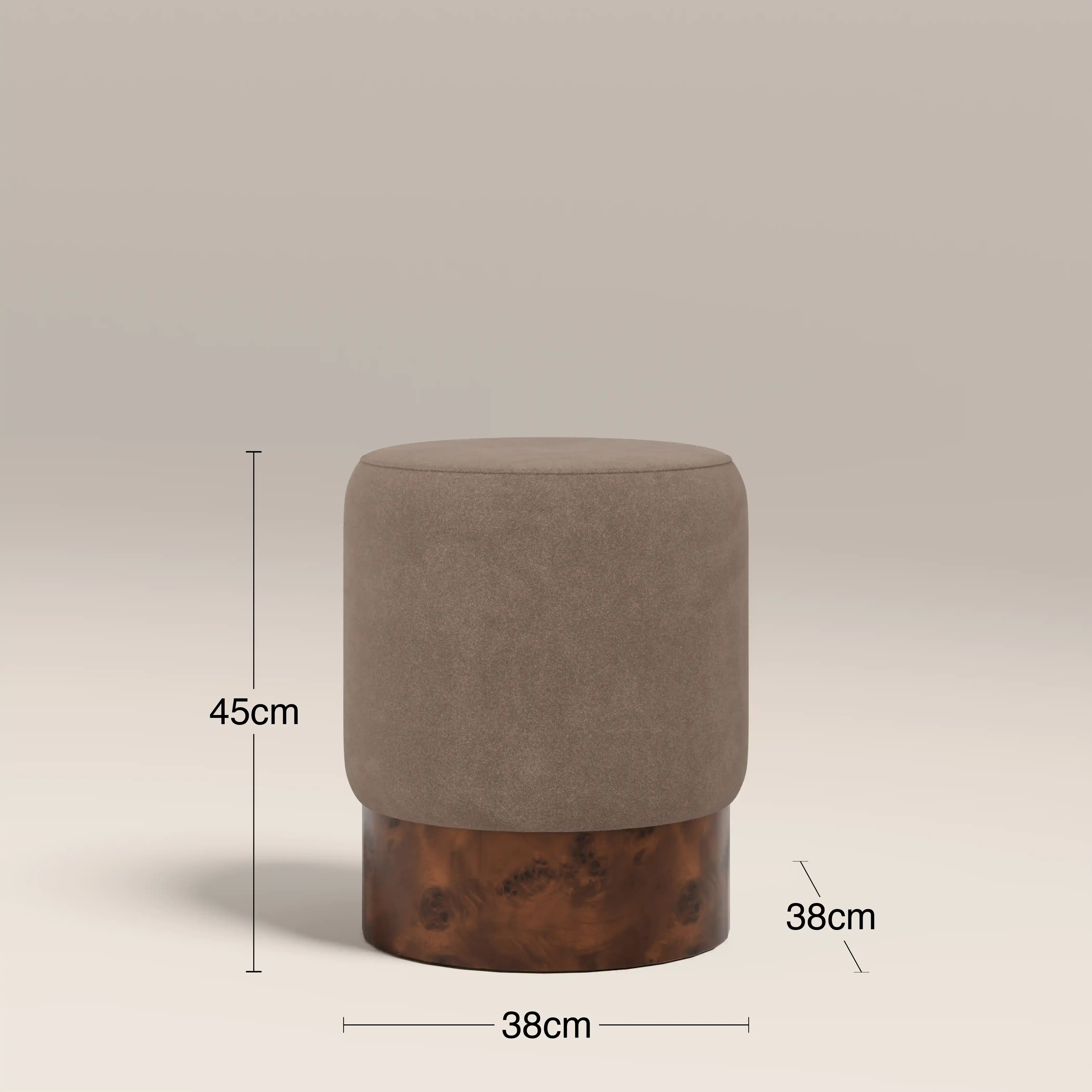 Marie Pouffe | Truffle Brown Sustainable Mohair Velvet & Walnut Burl Wood - Image 4