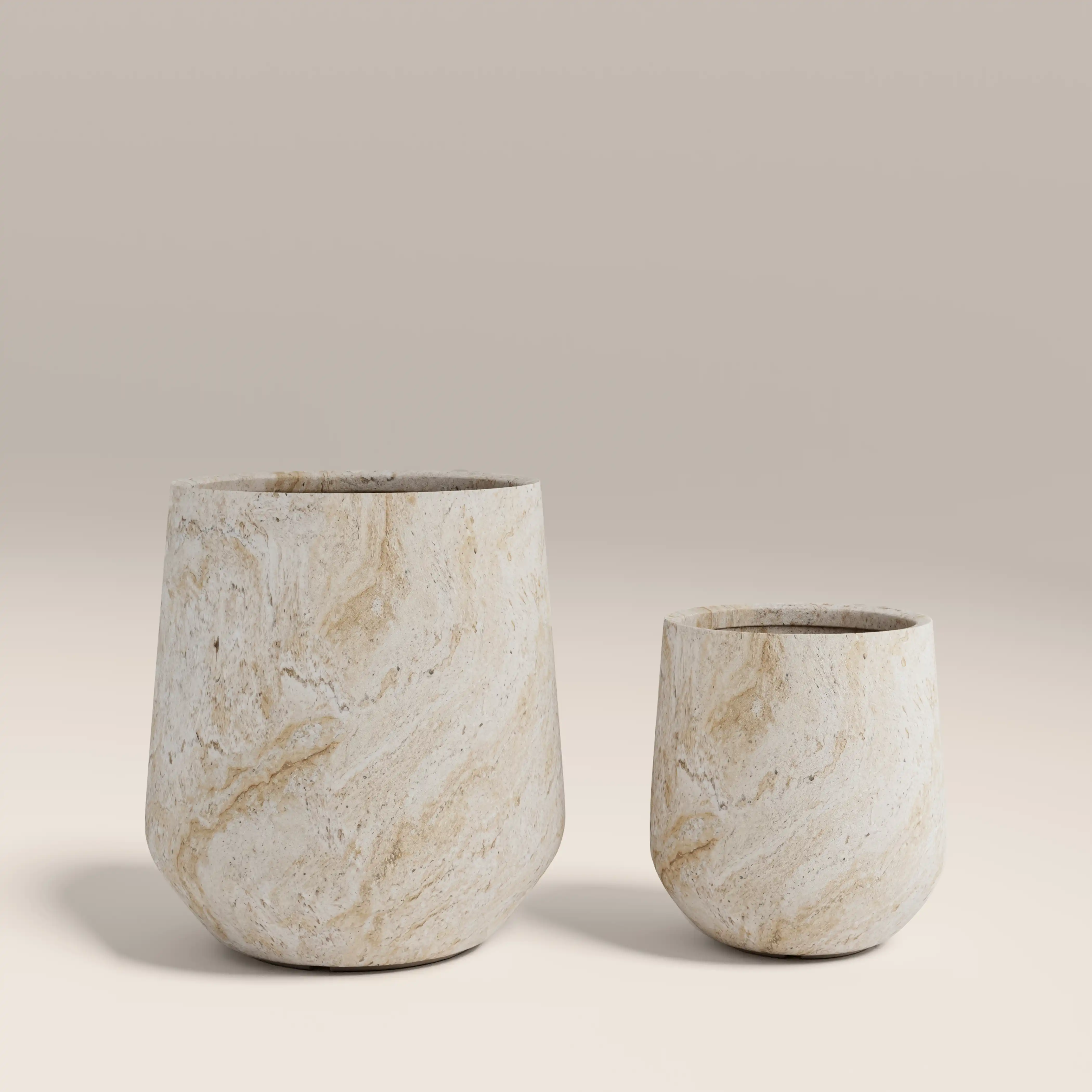 Marple Indoor/Outdoor Set of 2 Planters | Natural Travertine Effect - Image 2