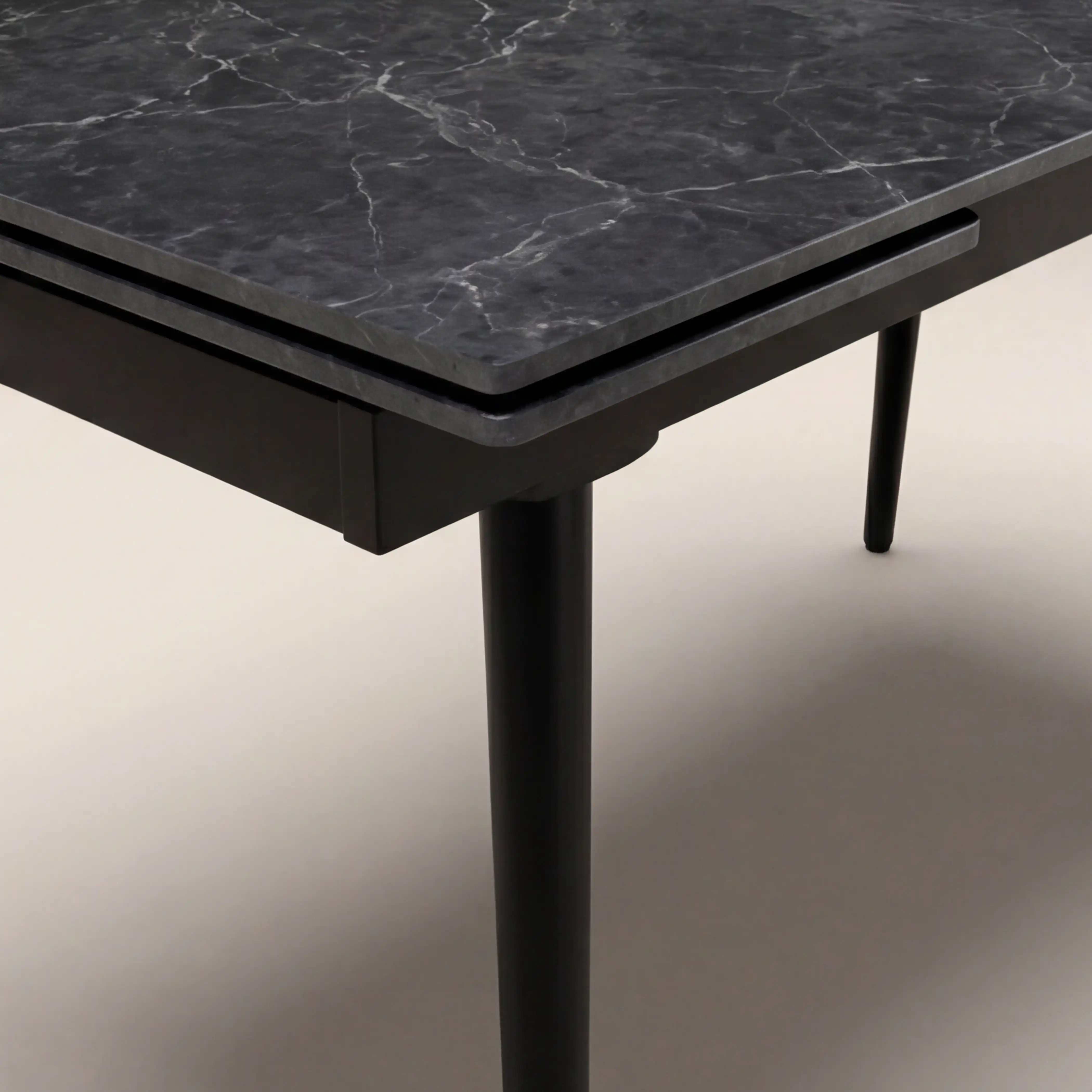 Marsala 4-8 Seat Rectangle Extendable Dining Table | Grey Sintered Stone & Black - Image 6