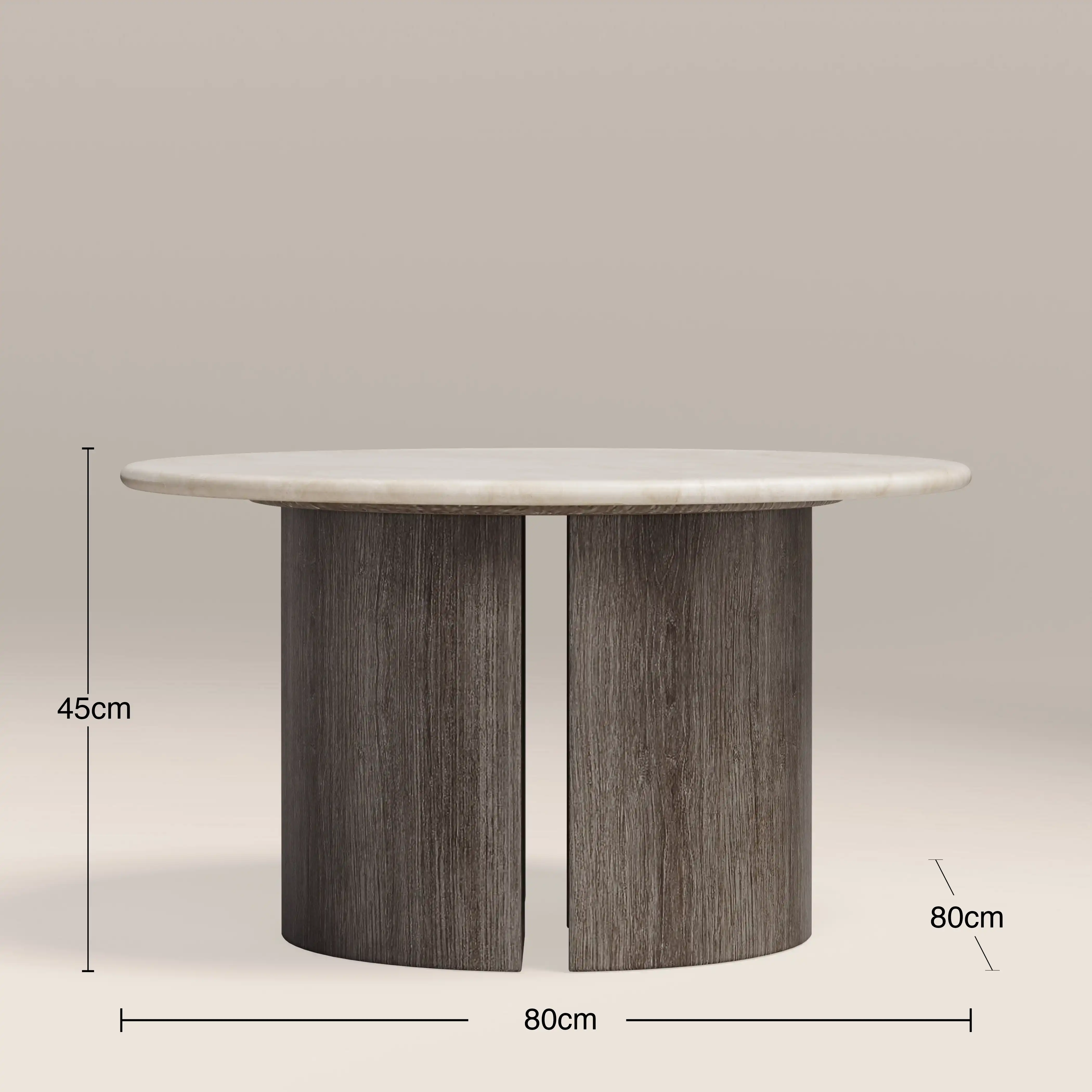 Maui Round Coffee Table | White Honed Marble Effect Stone & Smoked Grey Oak - Image 4