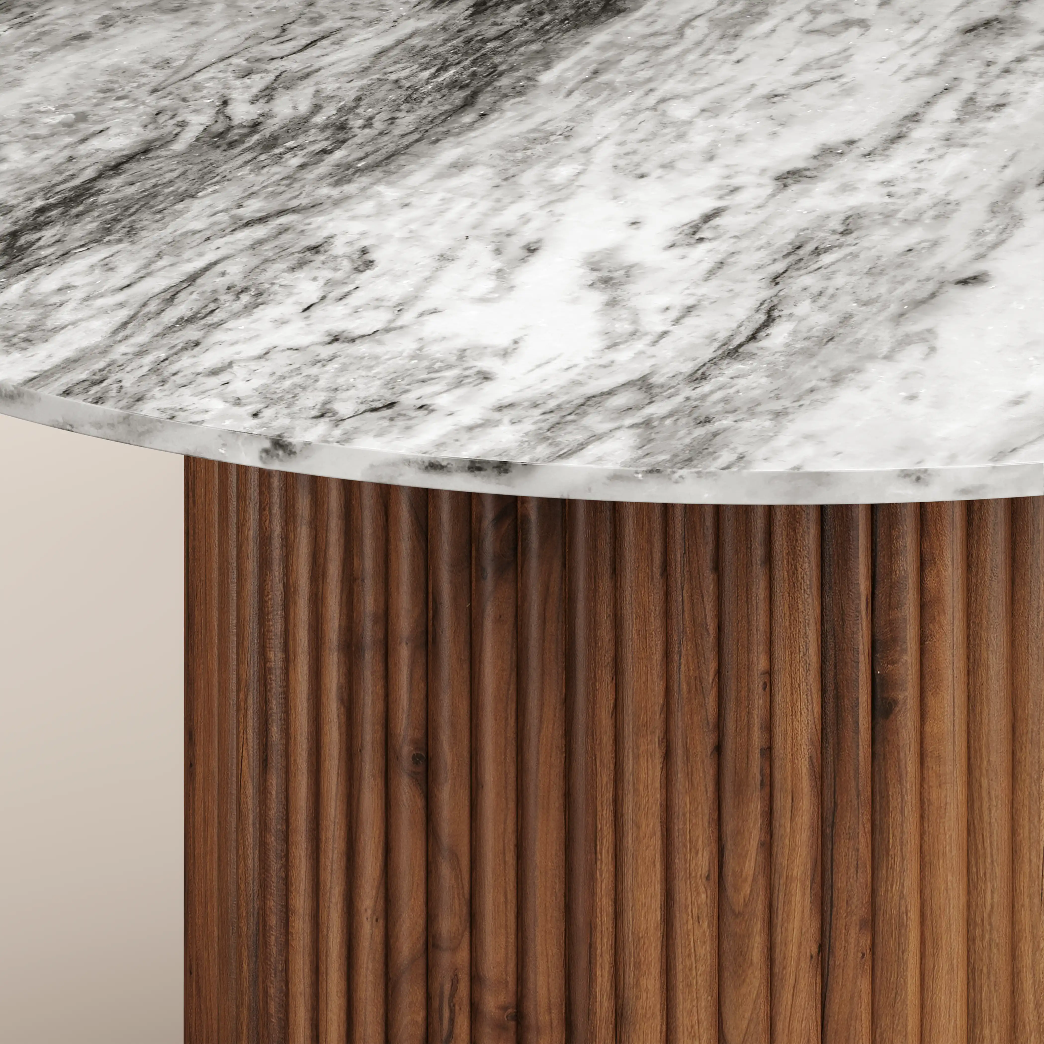 Medby 4 Seat Round Dining Table | Grey Marble & Walnut - Image 3