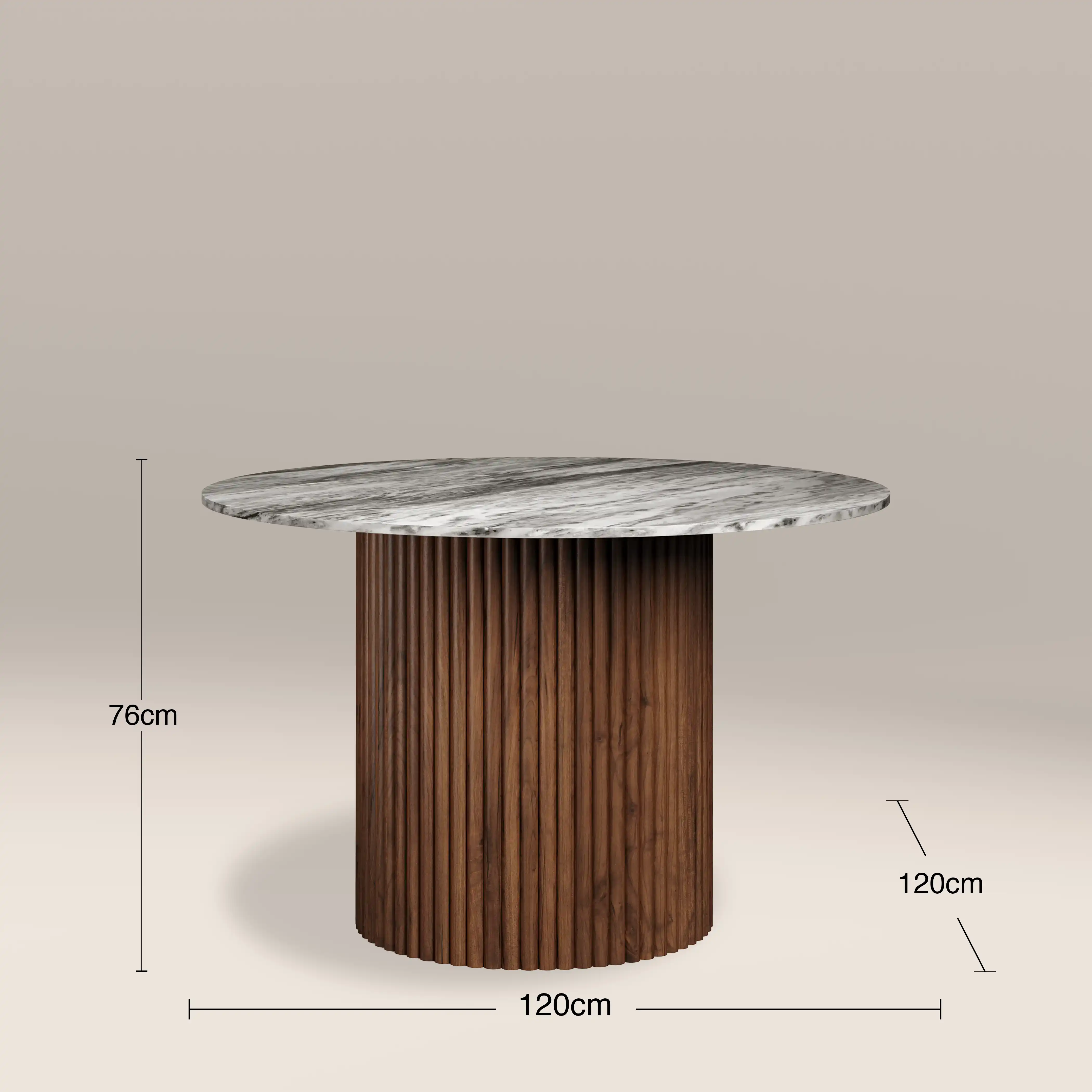 Medby 4 Seat Round Dining Table | Grey Marble & Walnut - Image 4