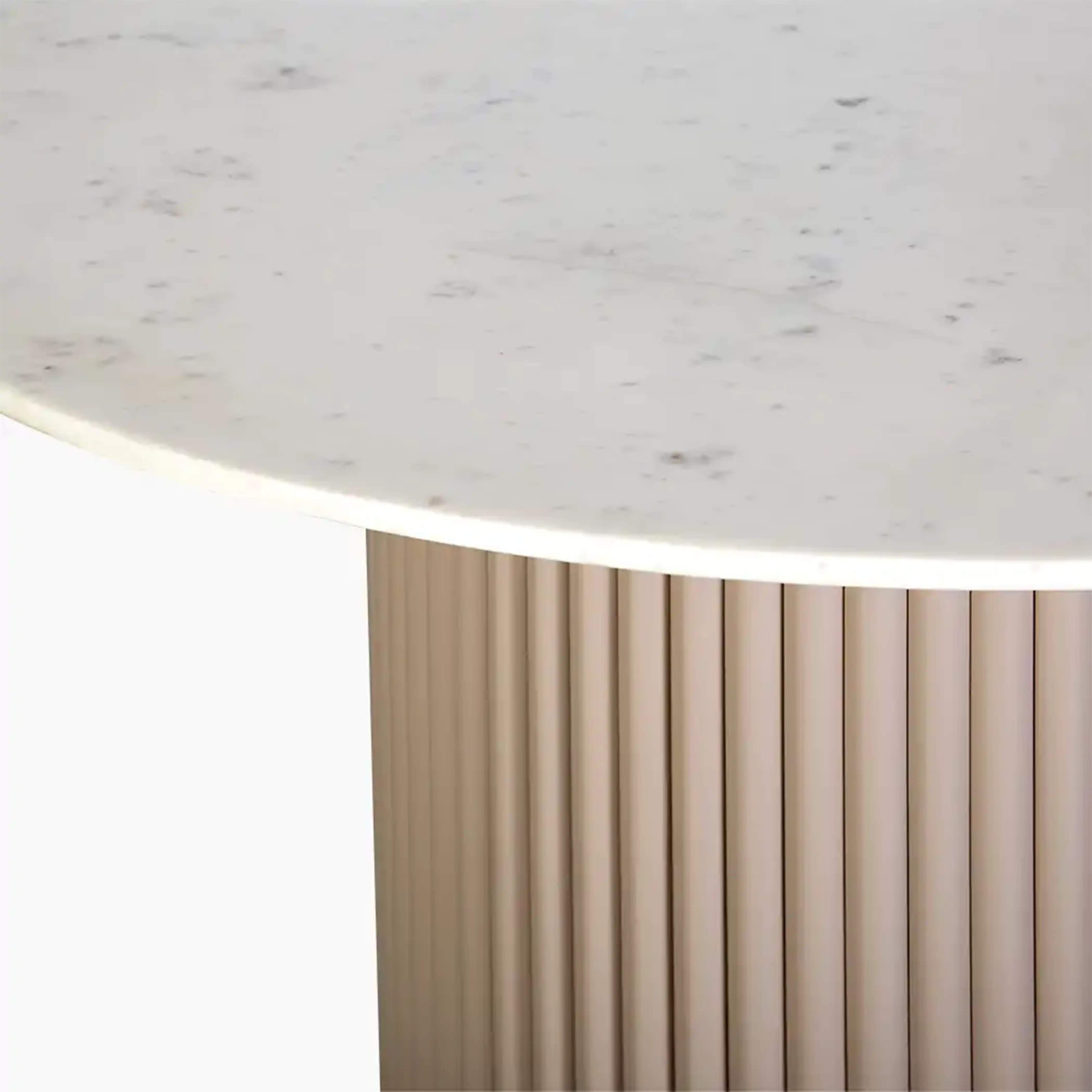 Medby 4 Seat Round Dining Table | White Marble & Taupe - Image 4