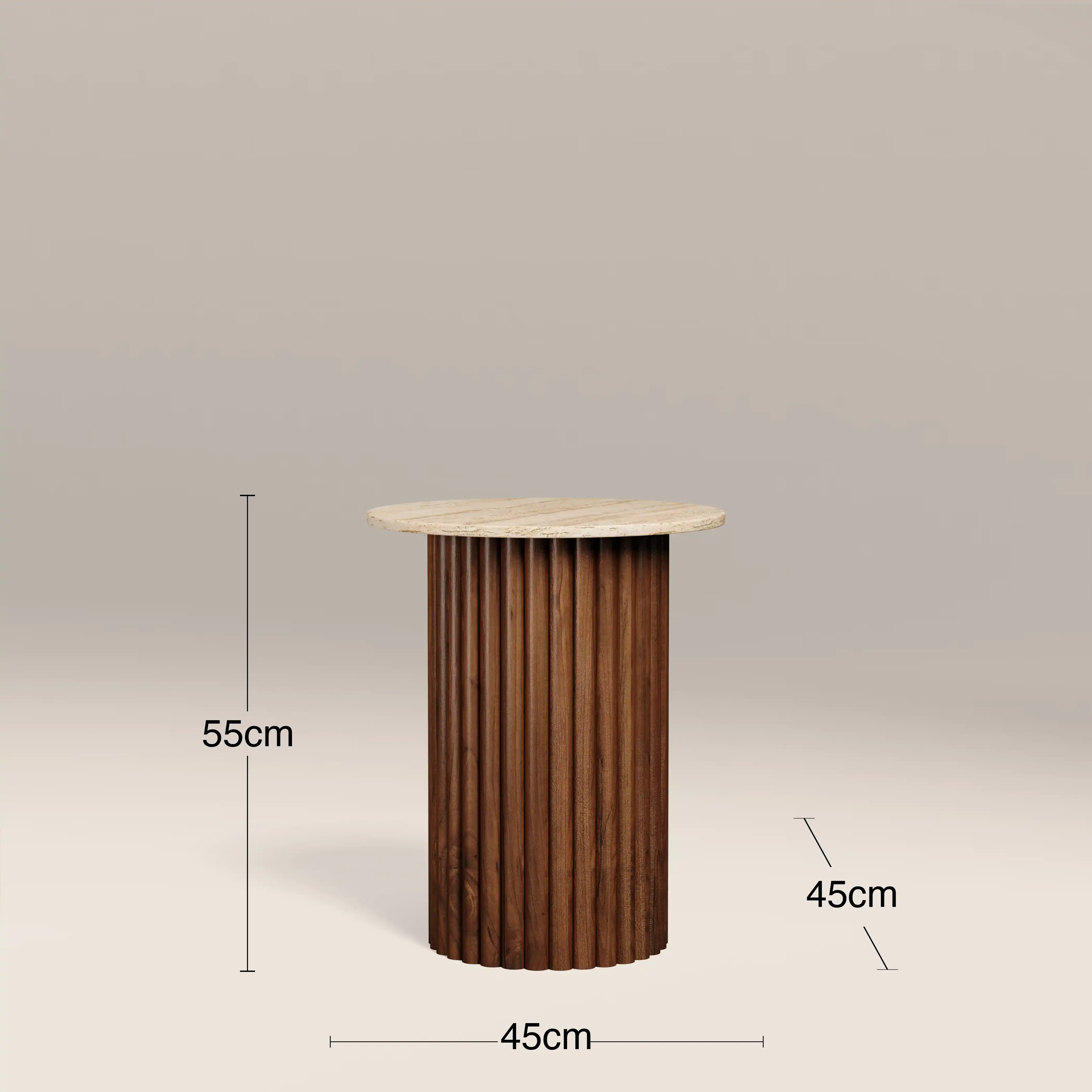 Medby Round Side Table | Natural Travertine & Walnut - Image 5