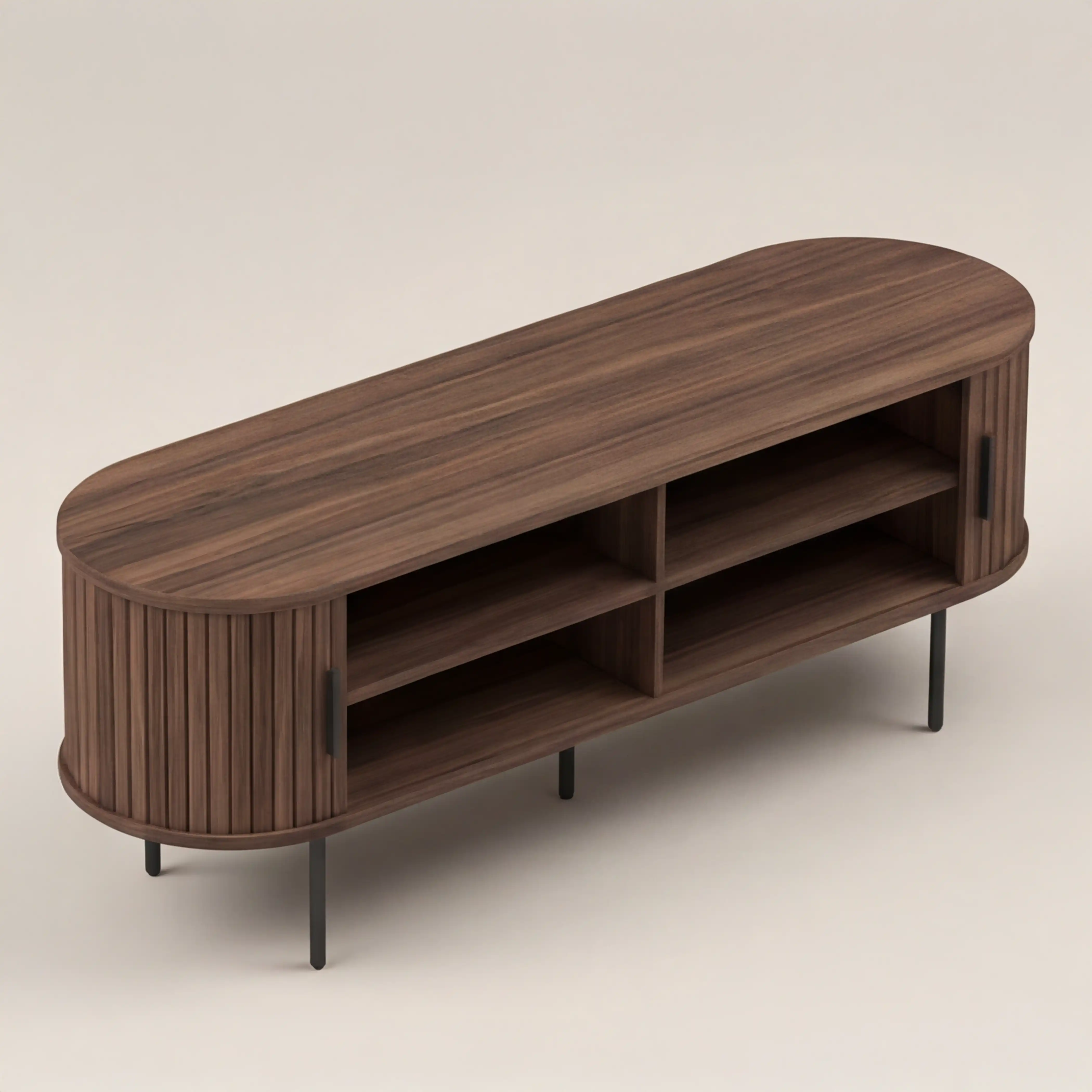 Mika Large Wooden TV Stand | Walnut & Black - Image 5