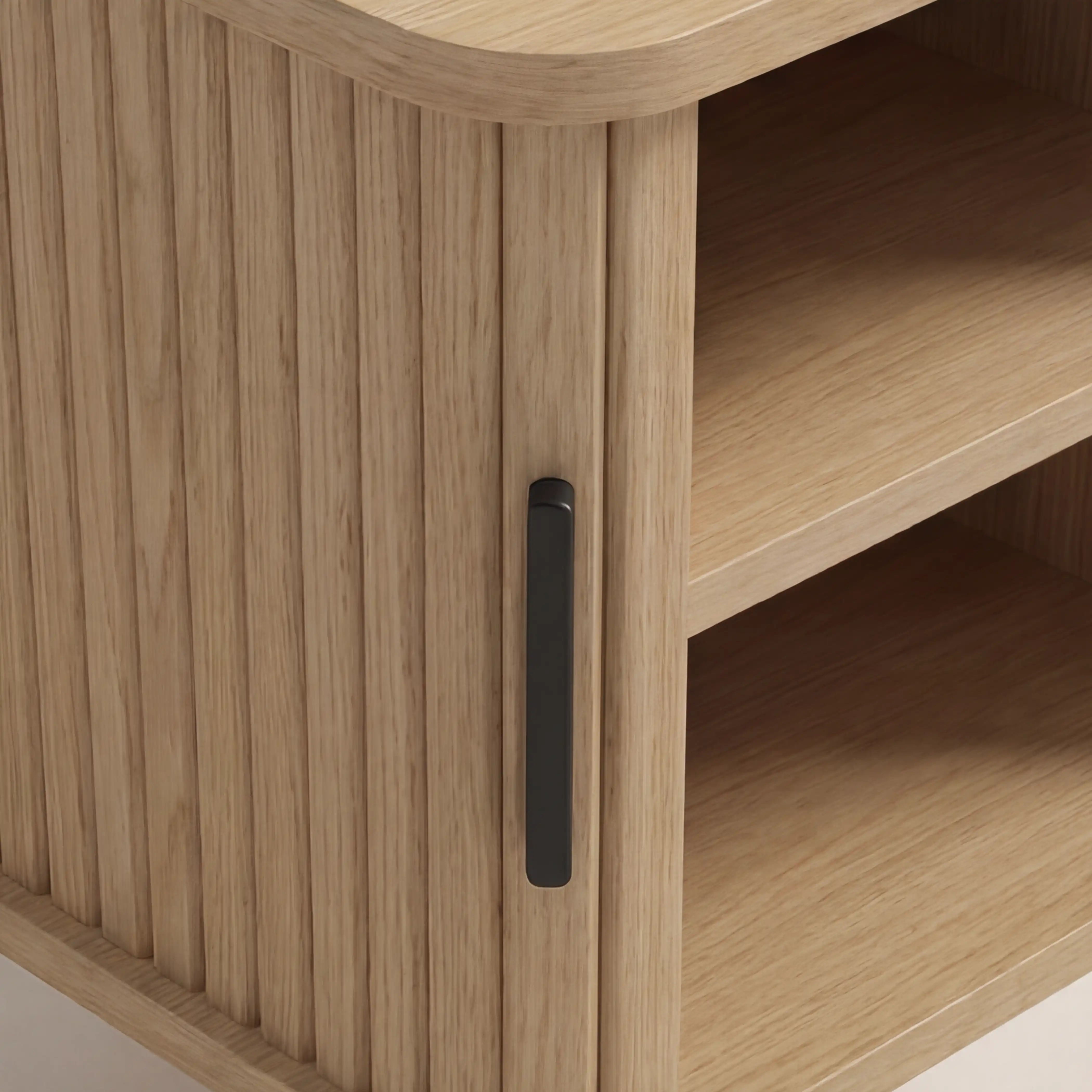 Mika Square Wooden 1 Drawer Bedside Table | Oak & Black - Image 6