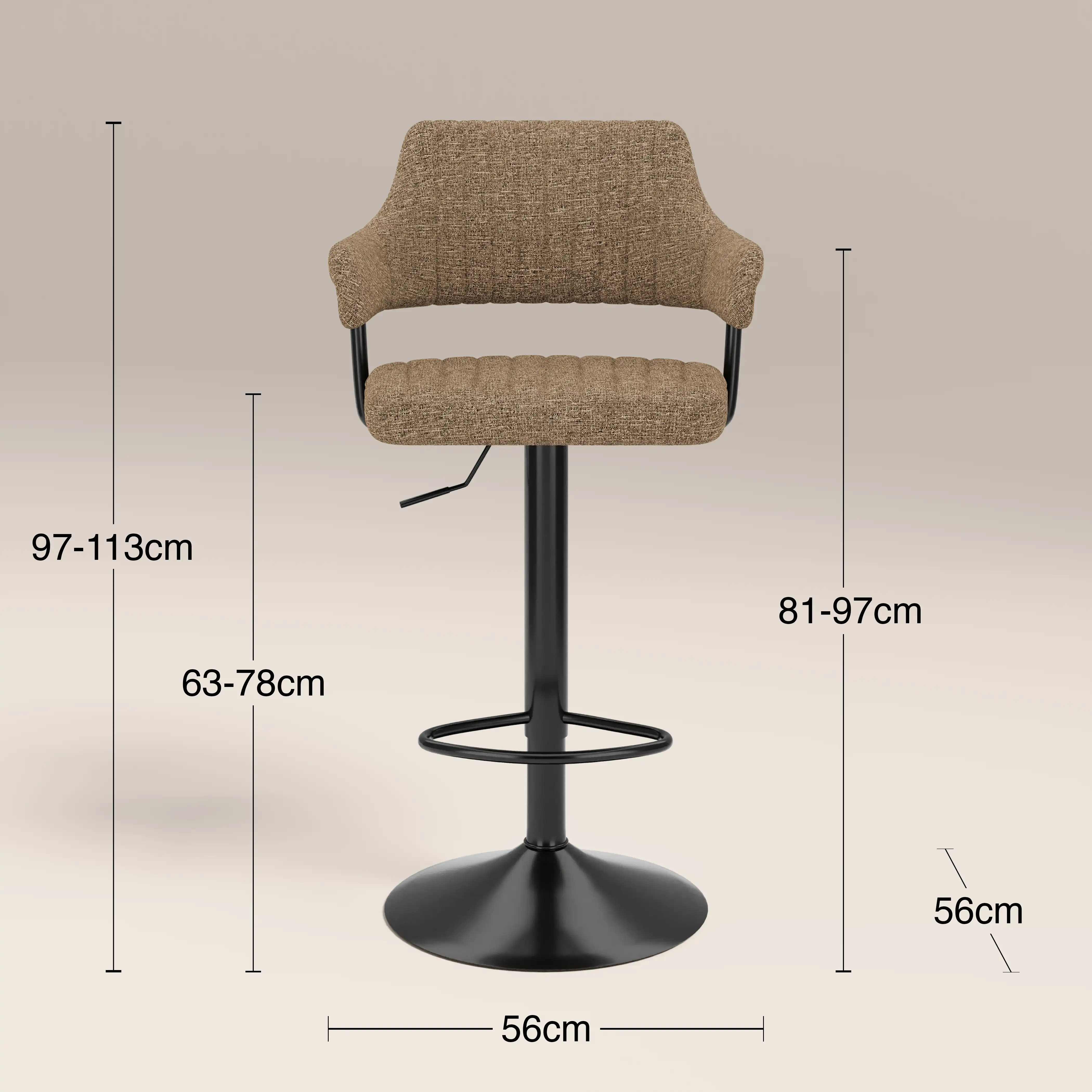 Mindy Adjustable Stool | Speckled Cappuccino Boucle & Black - Image 7