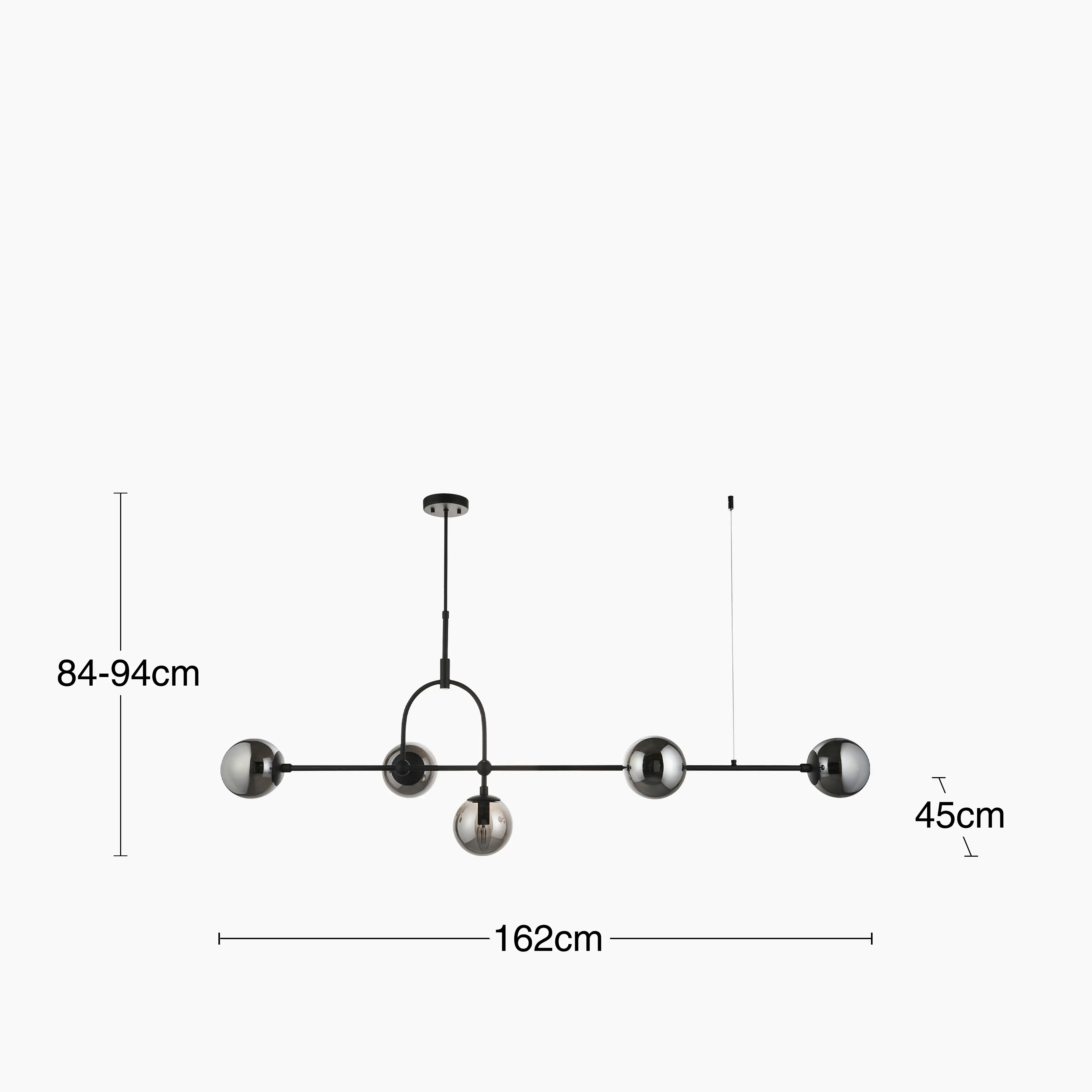 Niamh 5 Light Pendant Light | Smokey Grey & Black - Image 11