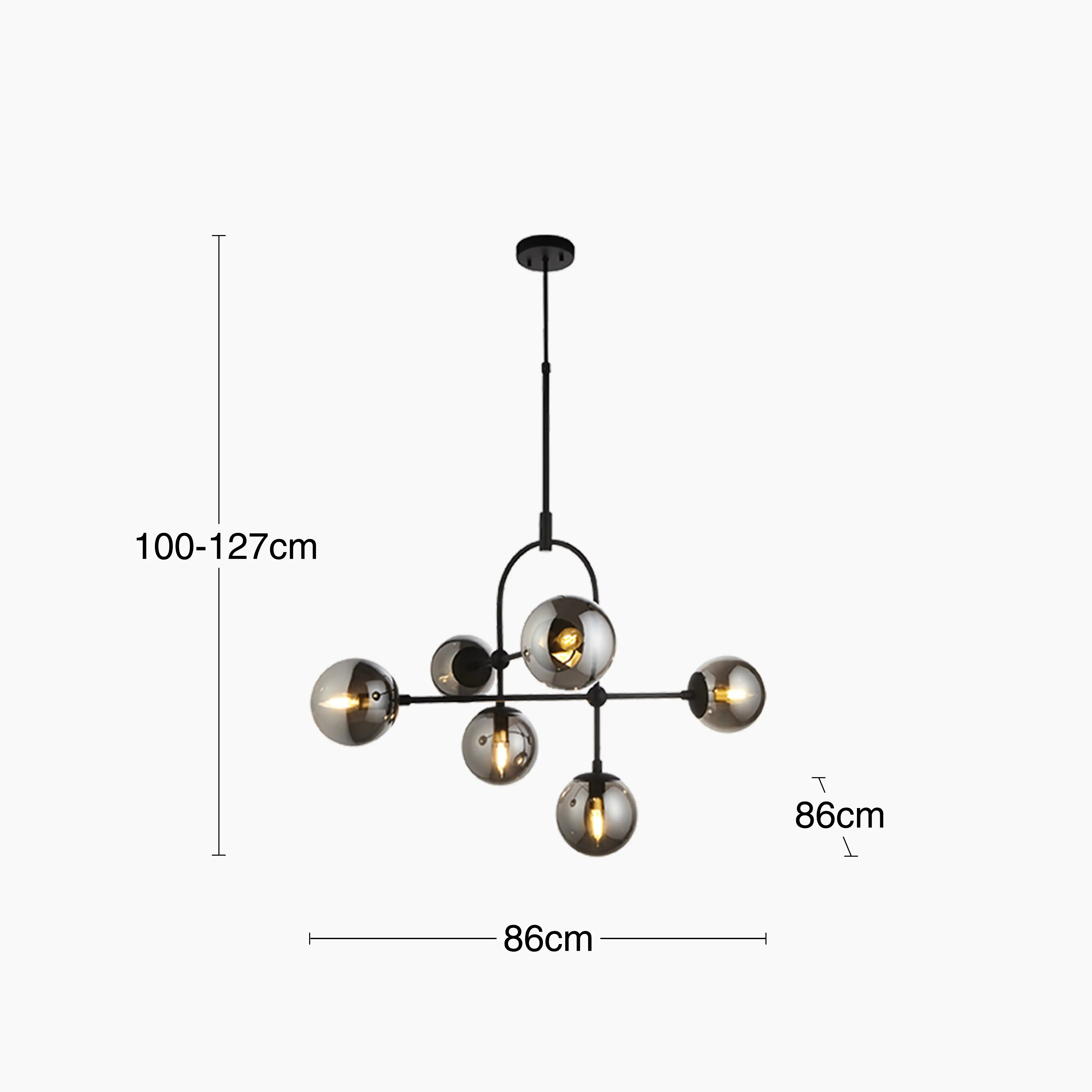 Niamh 6 Light Pendant Light | Smokey Grey & Black - Image 10