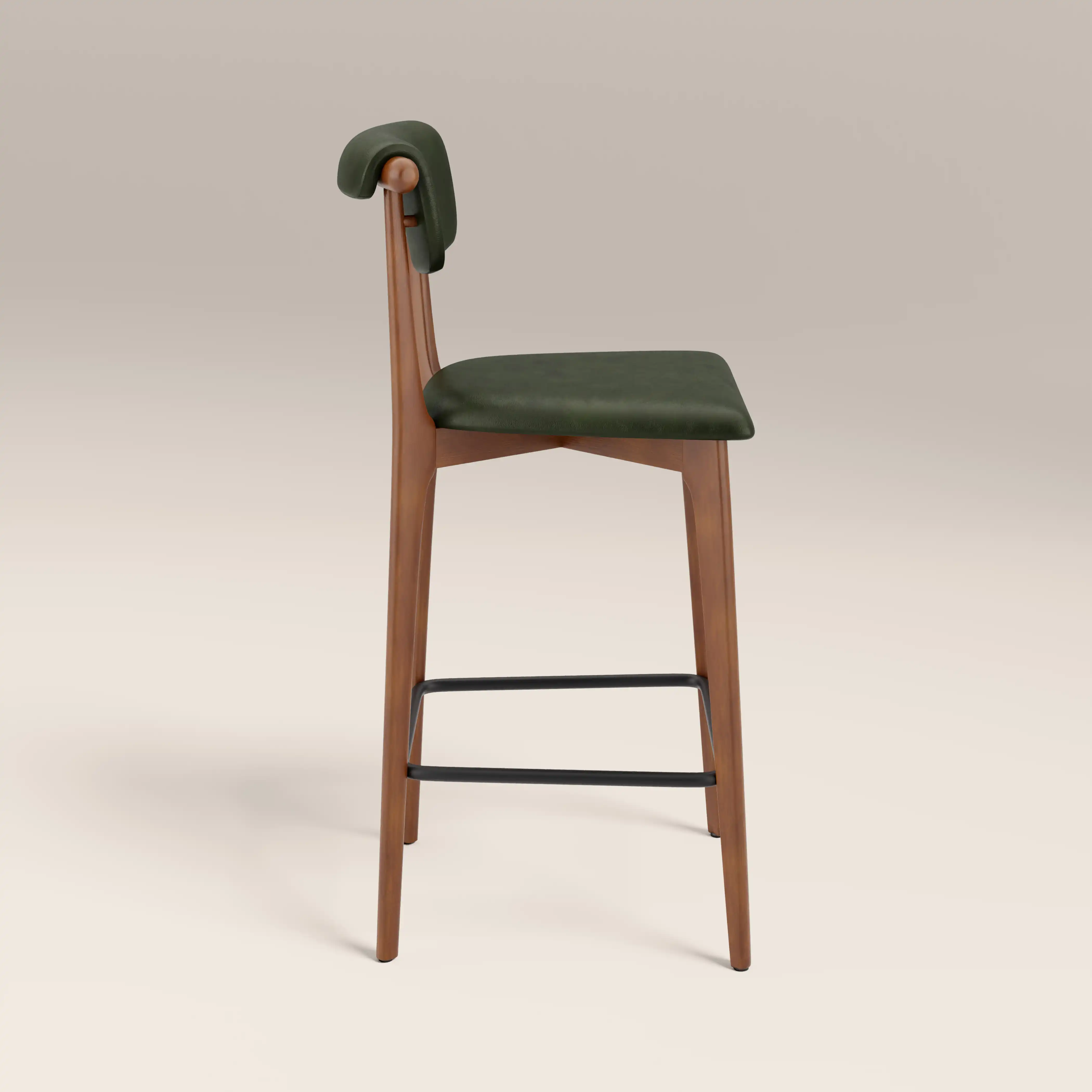 Nobu Bar Stool | Vintage Green Faux Leather & Walnut - Image 4