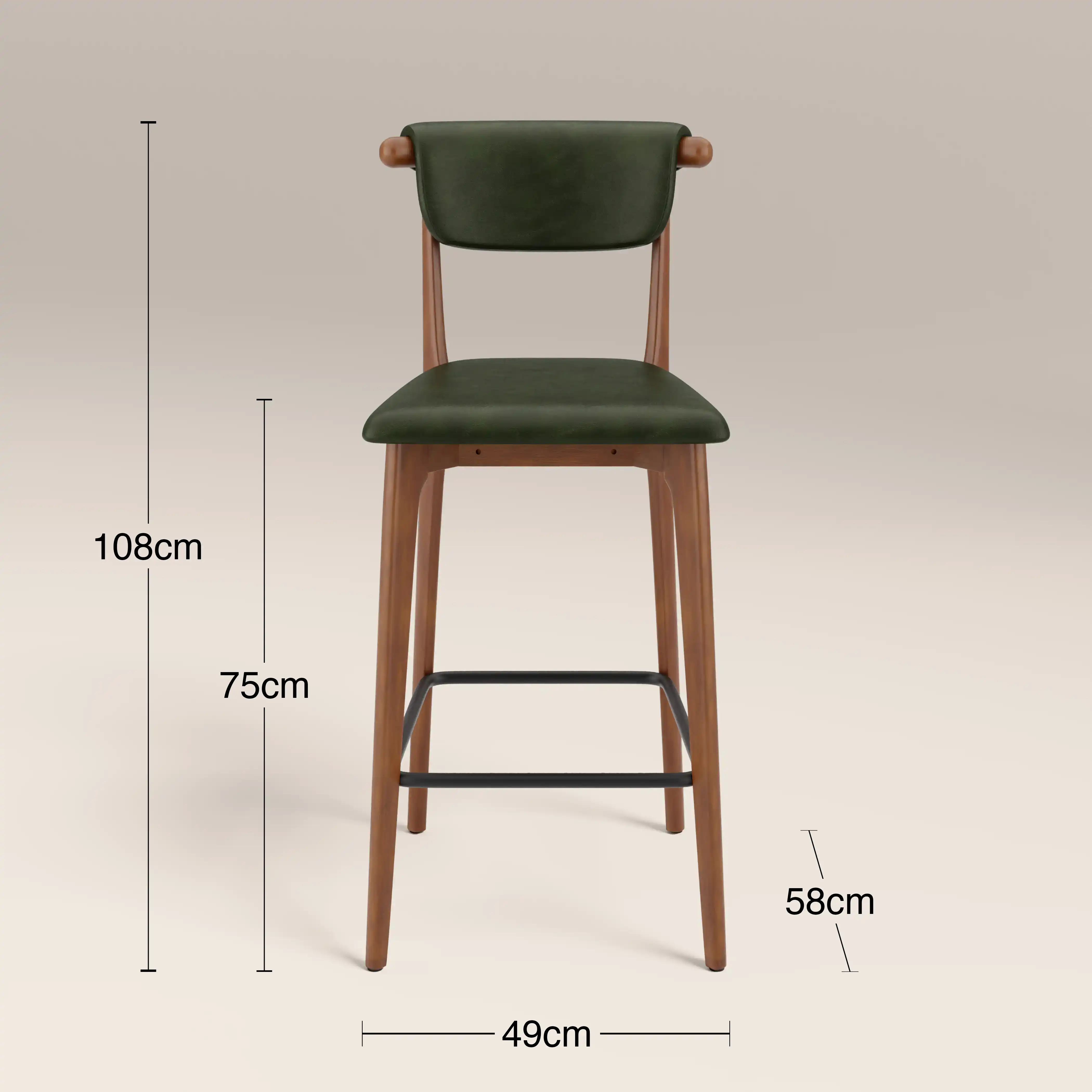 Nobu Bar Stool | Vintage Green Faux Leather & Walnut - Image 7