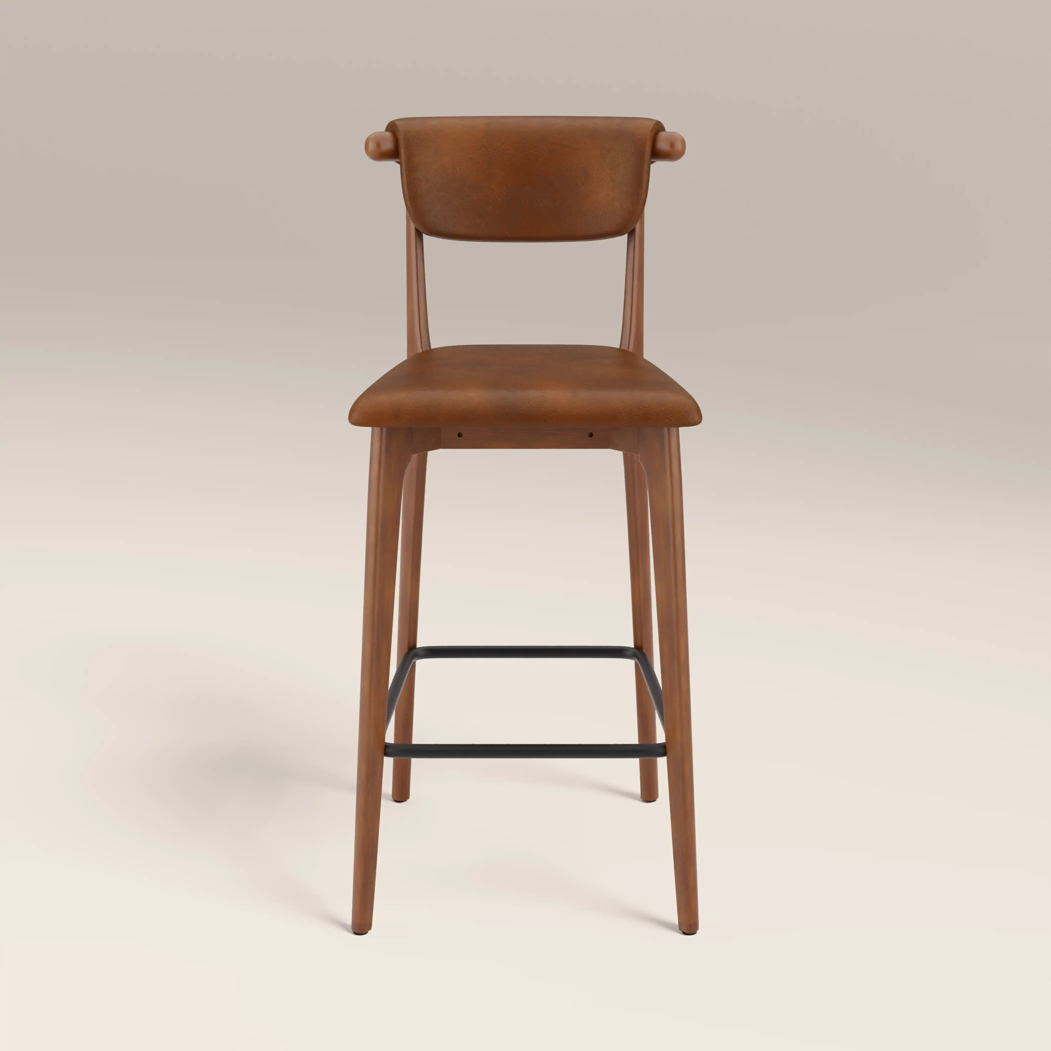 Nobu Bar Stool | Vintage Tan Faux Leather & Walnut - Image 2