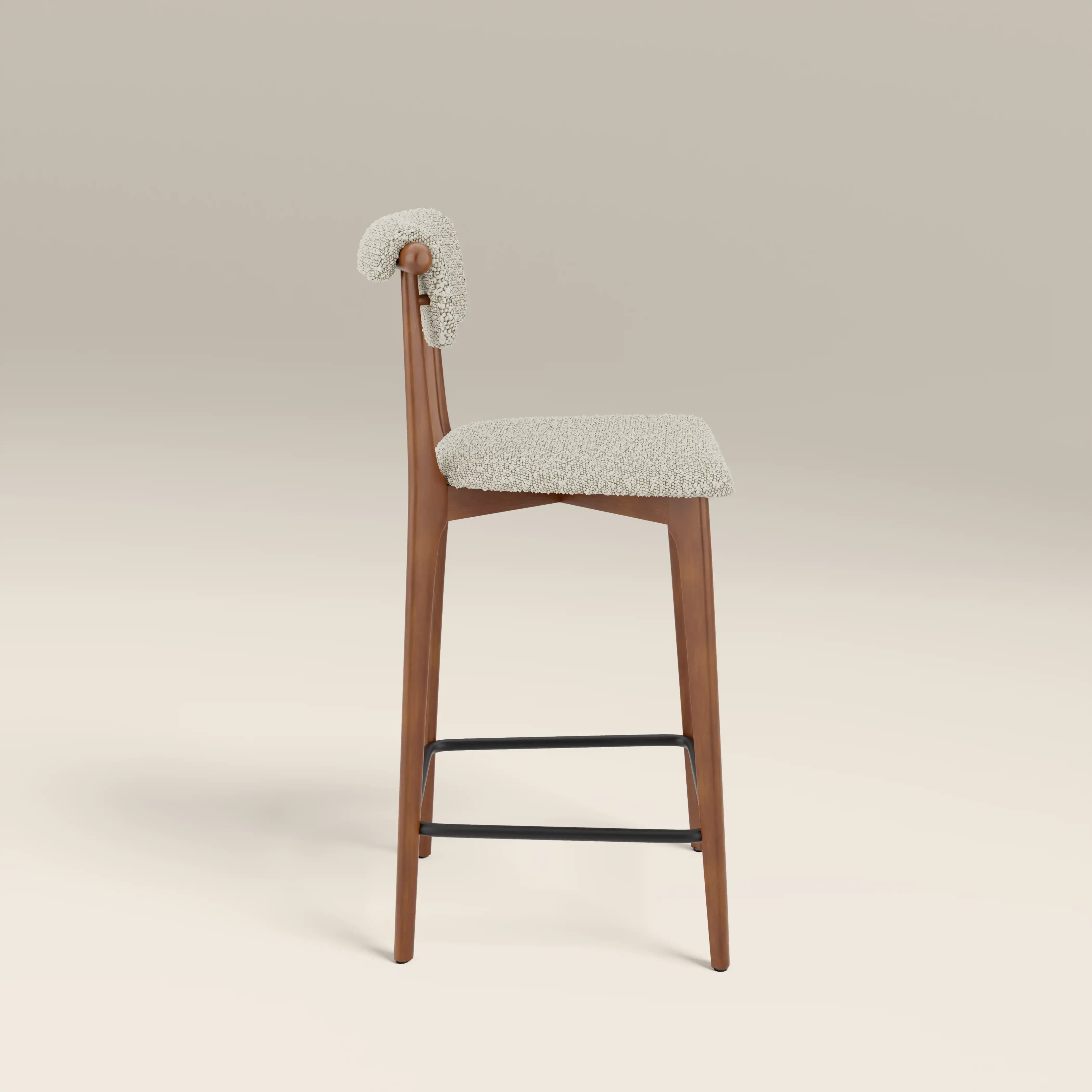 Nobu Kitchen Stool | Speckled Stone Sustainable Boucle & Walnut - Image 4