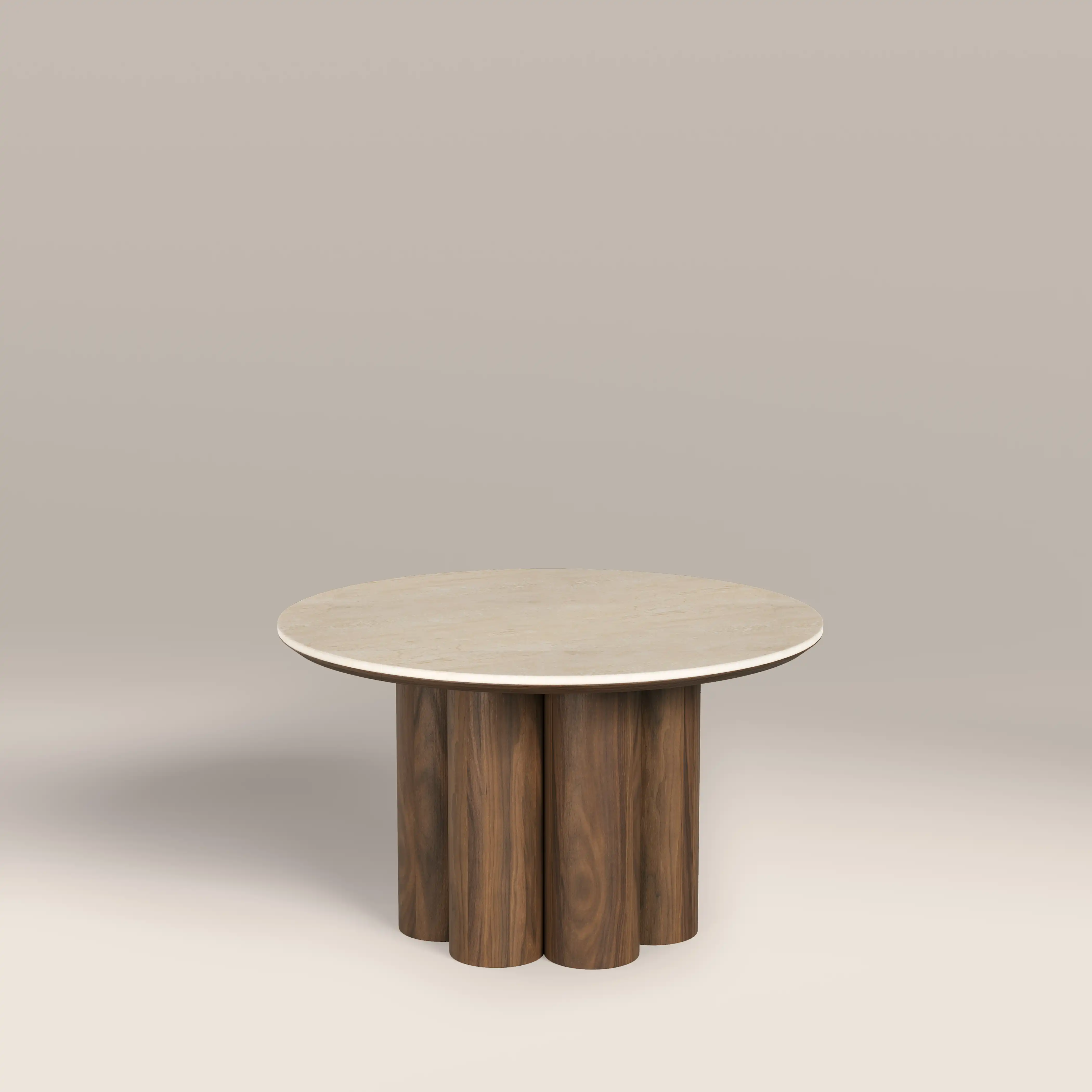 Noelle Round Coffee Table | Natural Travertine Effect Sintered Stone & Walnut - Image 2