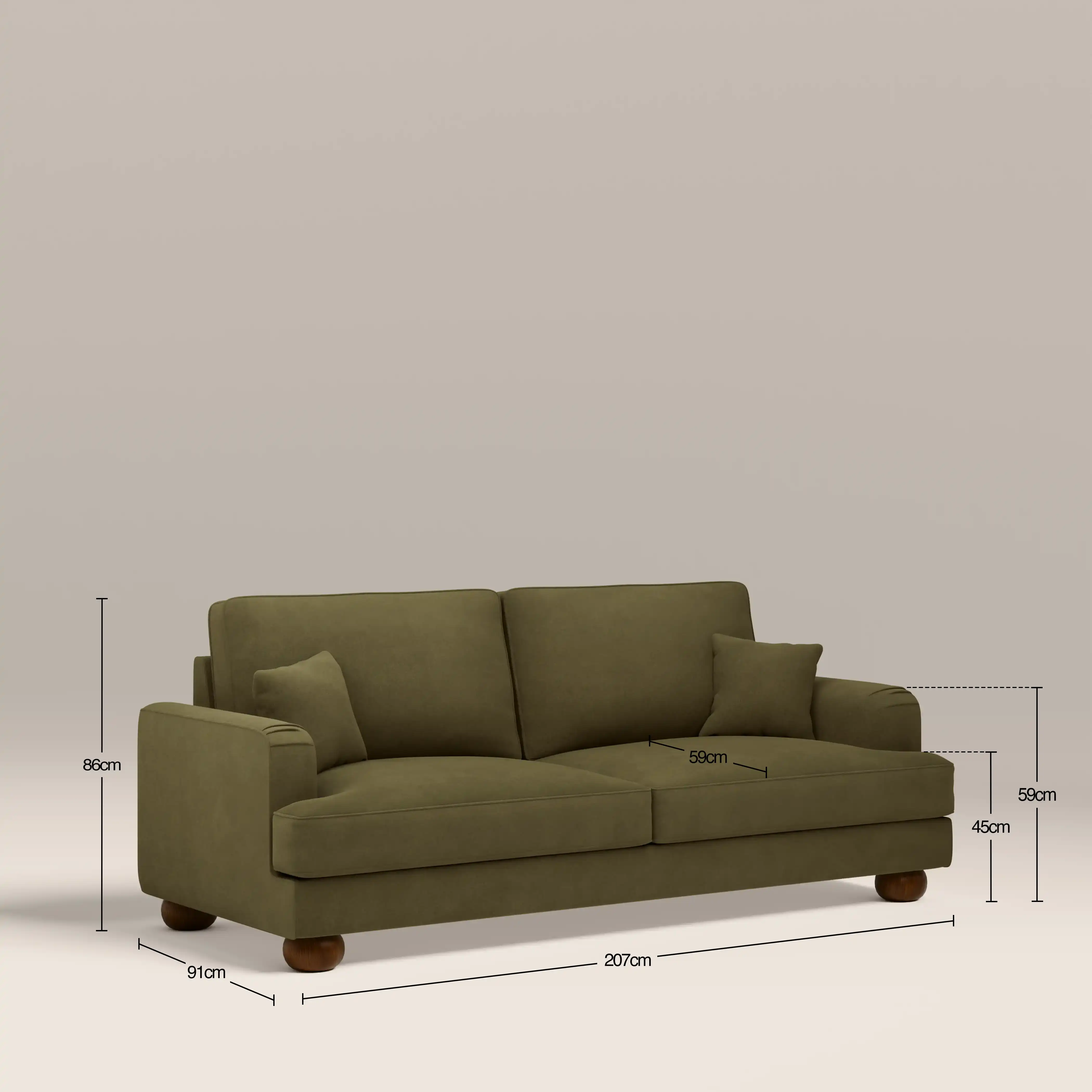 Nola 3 Seater Sofa | Moss Green Sustainable Mohair Velvet - Image 7