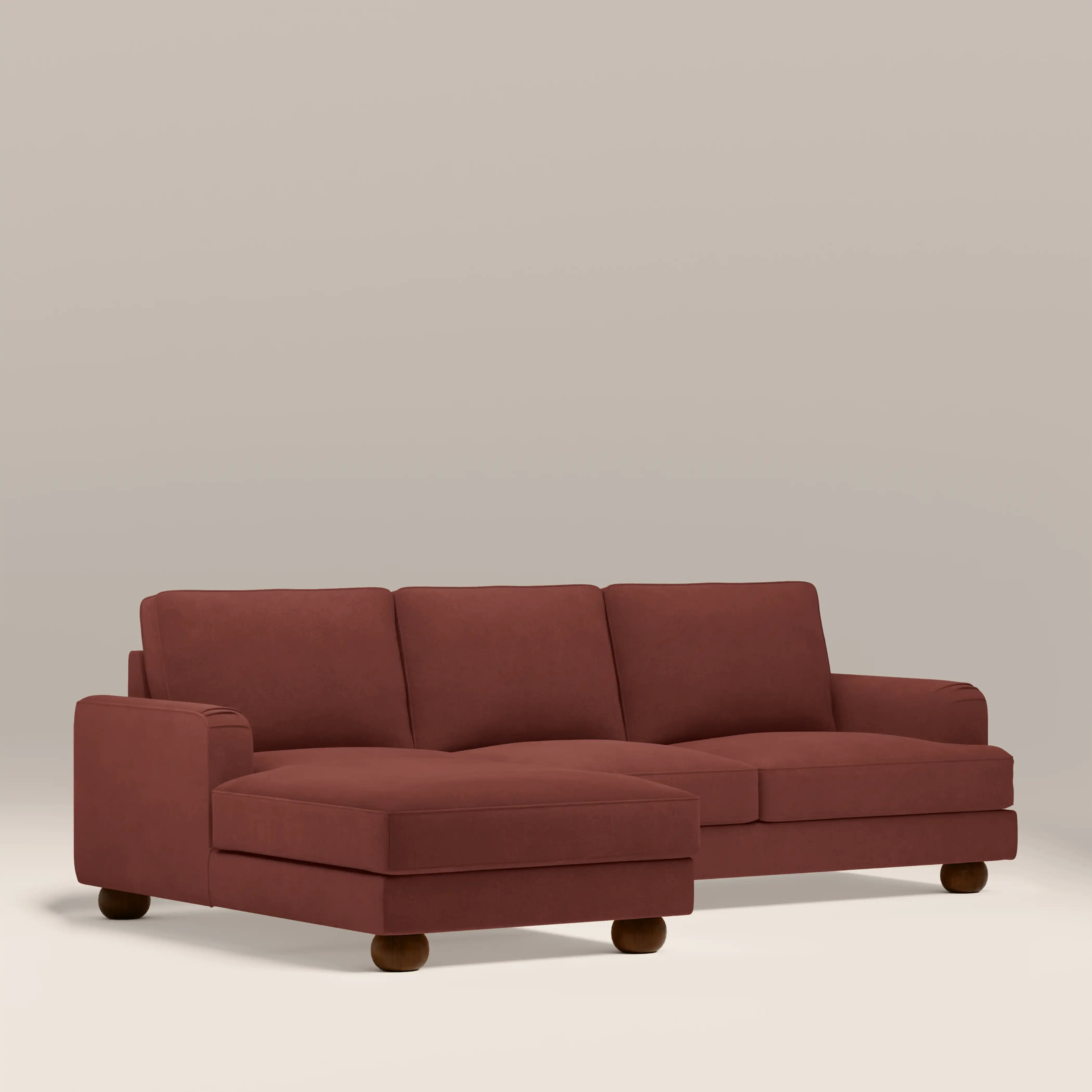 Nola Left Hand Chaise Sofa | Rust Red Sustainable Velvet - Image 2