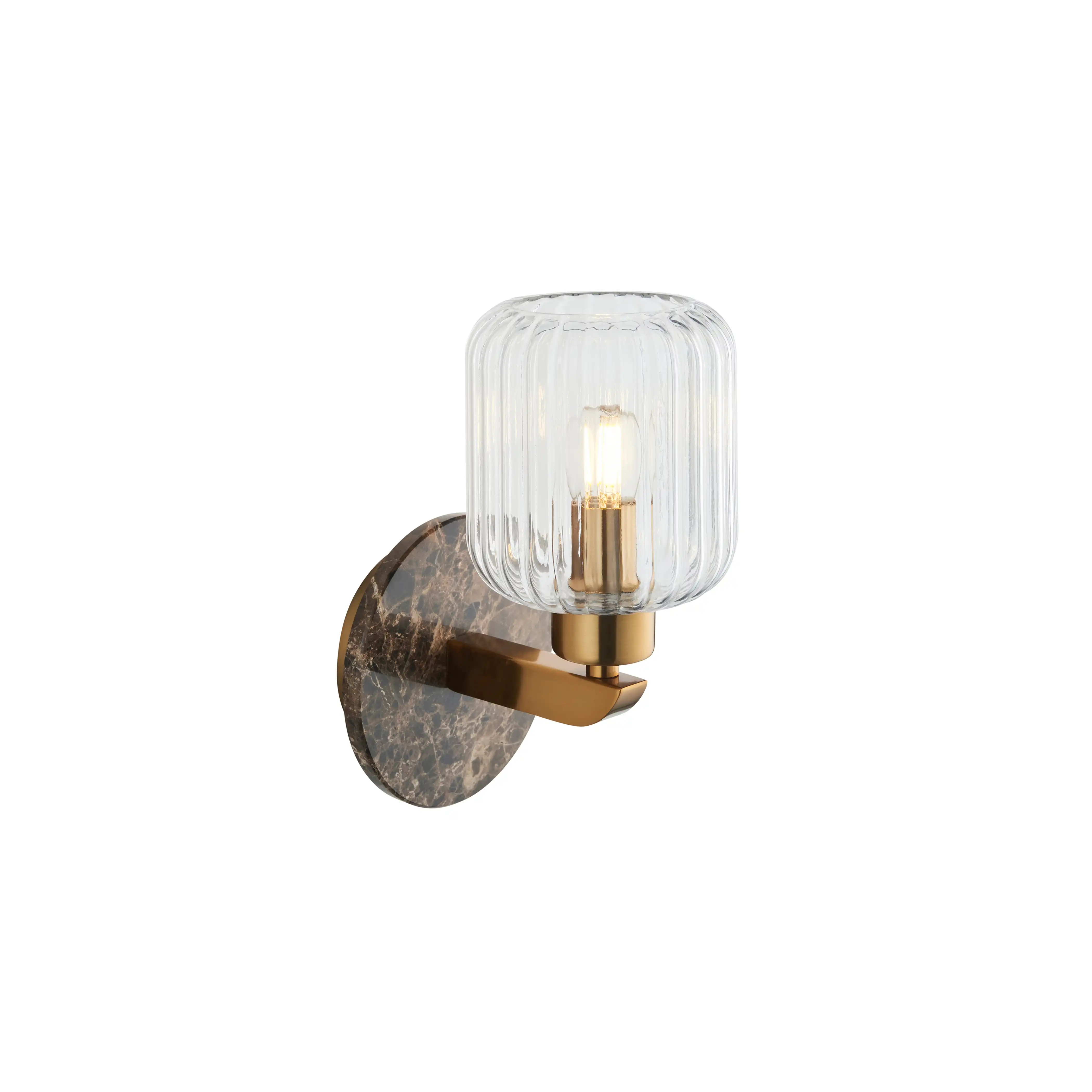 Nolan Ribbed Wall Light | Dark Brown Marble & Brass - Image 2