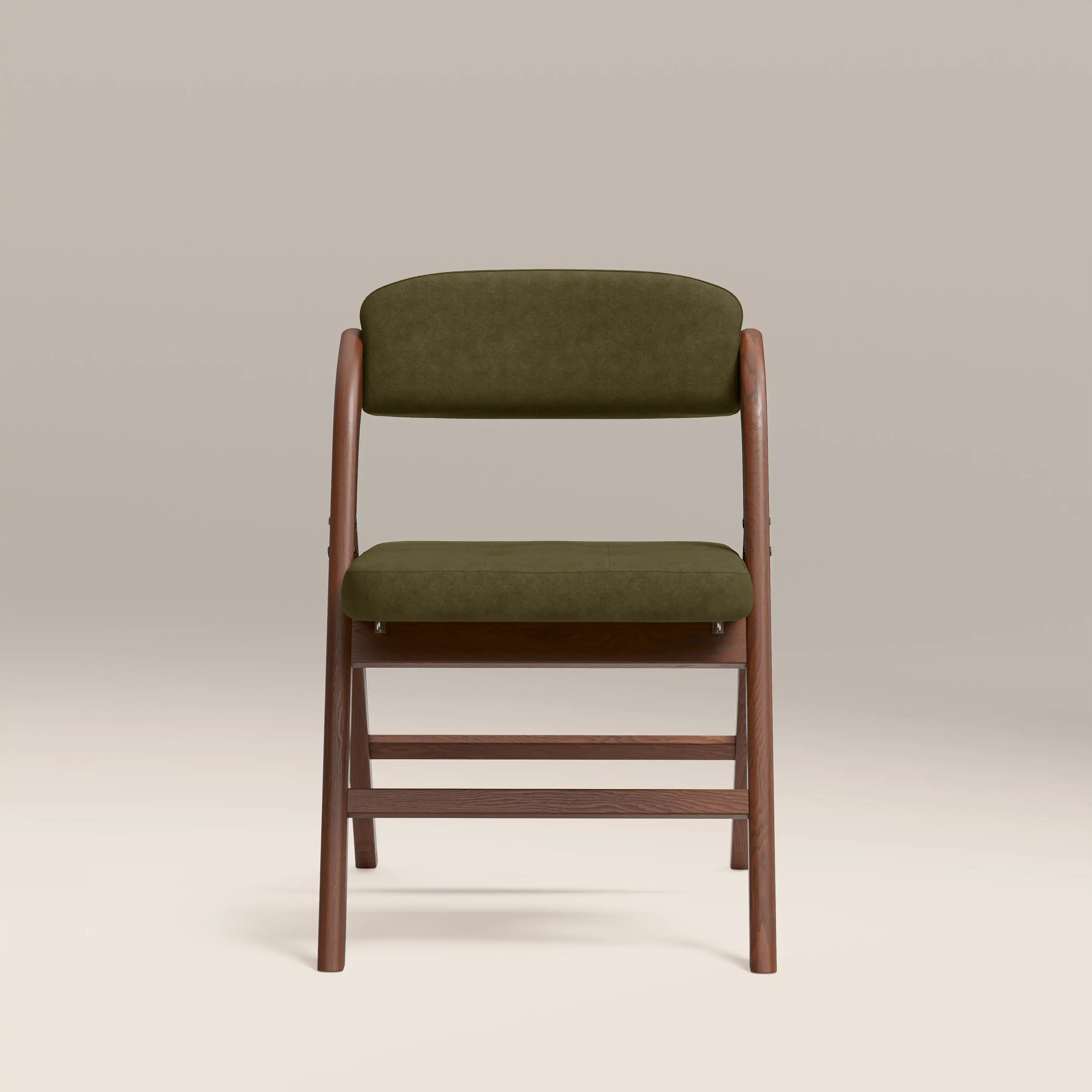 Nomad Folding Dining Chair | Moss Green Sustainable Mohair Velvet & Walnut - Image 4