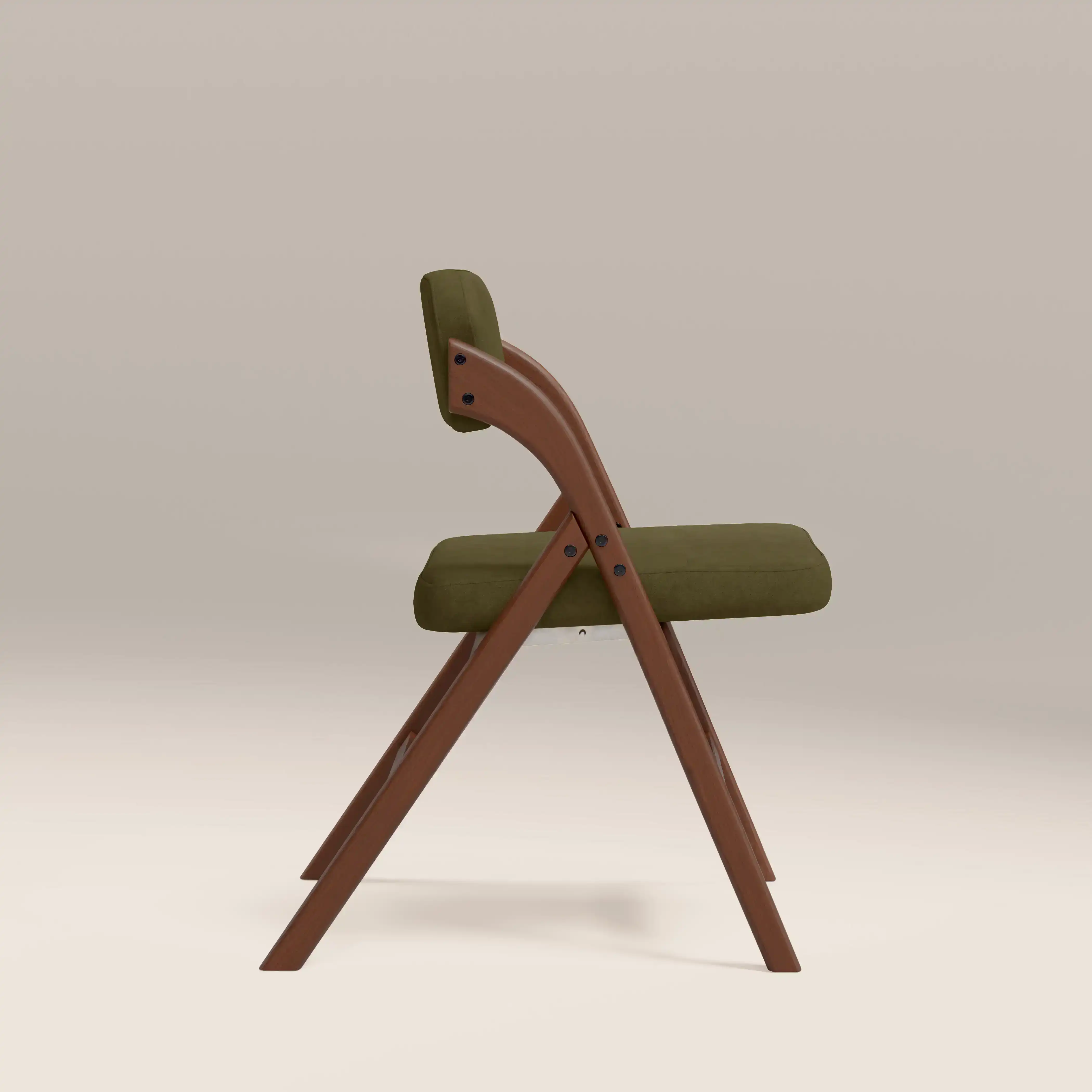 Nomad Folding Dining Chair | Moss Green Sustainable Mohair Velvet & Walnut - Image 5