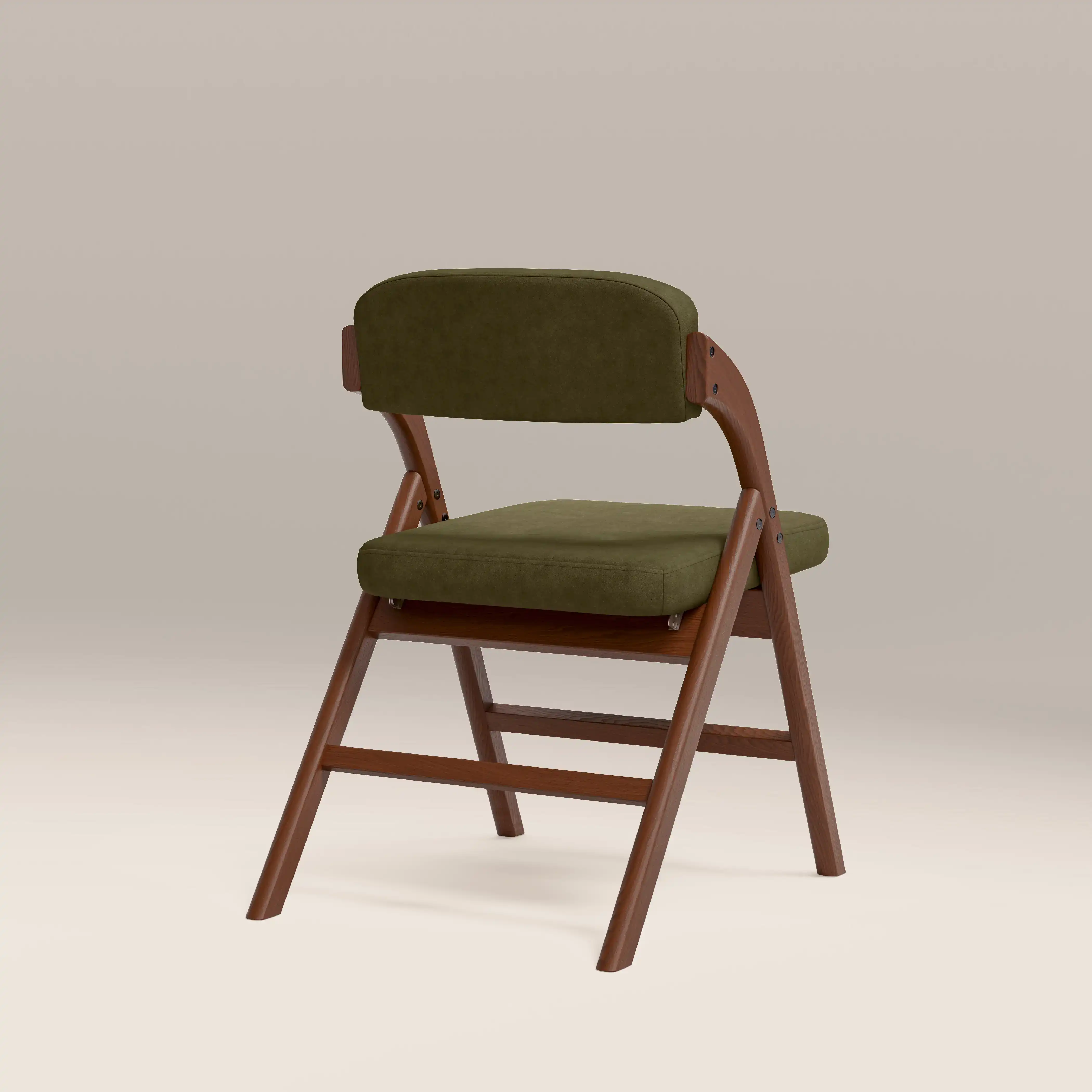 Nomad Folding Dining Chair | Moss Green Sustainable Mohair Velvet & Walnut - Image 6