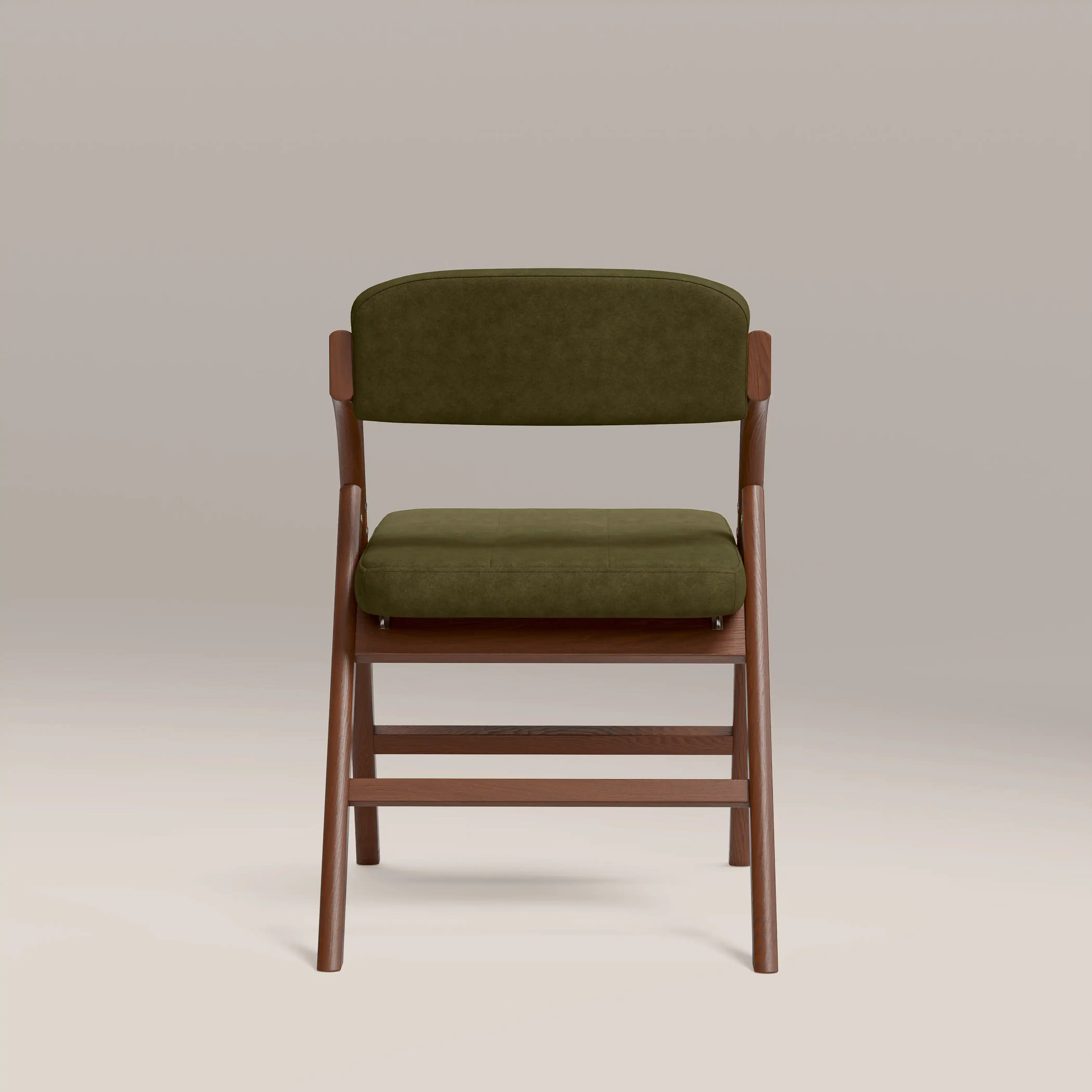 Nomad Folding Dining Chair | Moss Green Sustainable Mohair Velvet & Walnut - Image 7