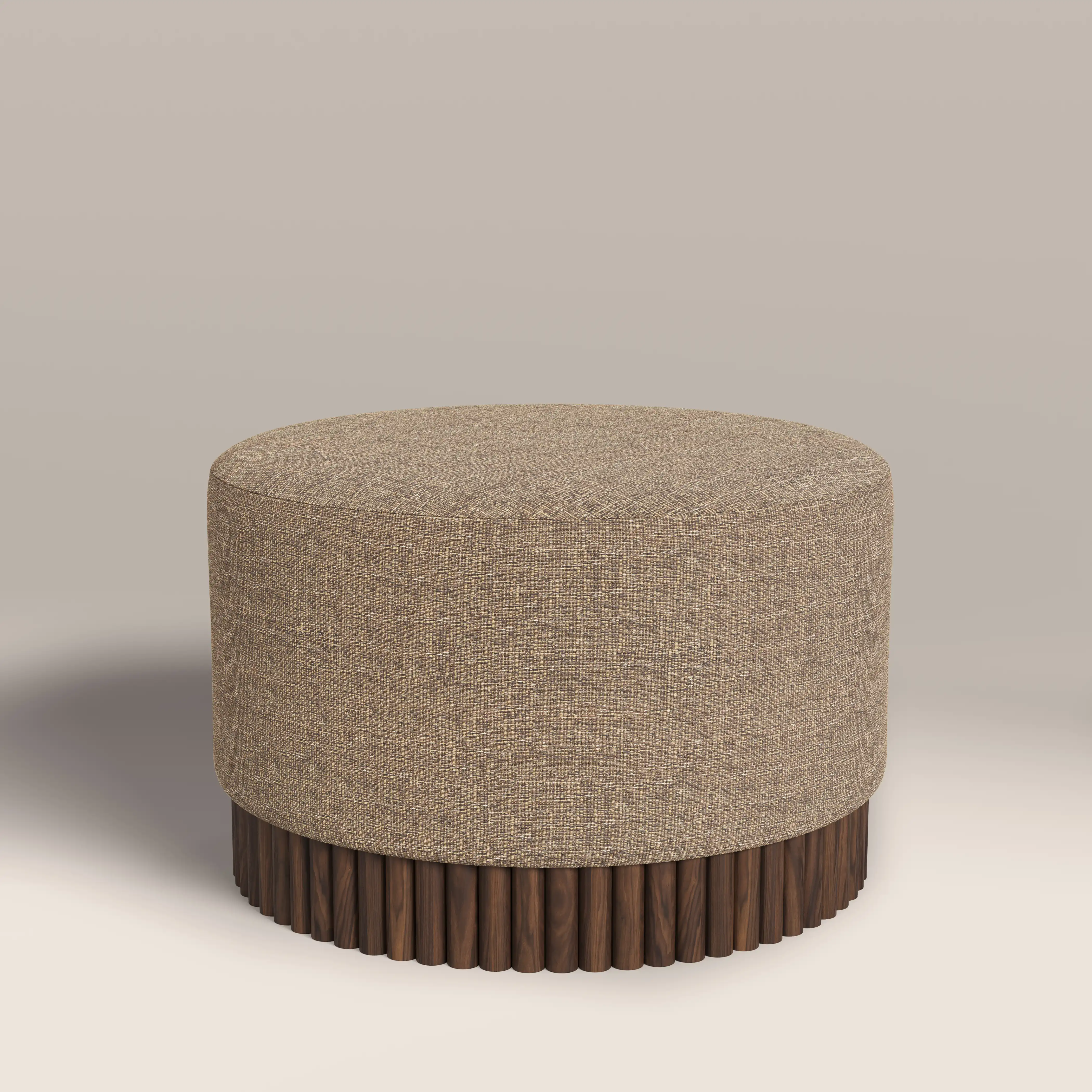 Oberon Footstool | Speckled Cappuccino Boucle & Walnut - Image 4