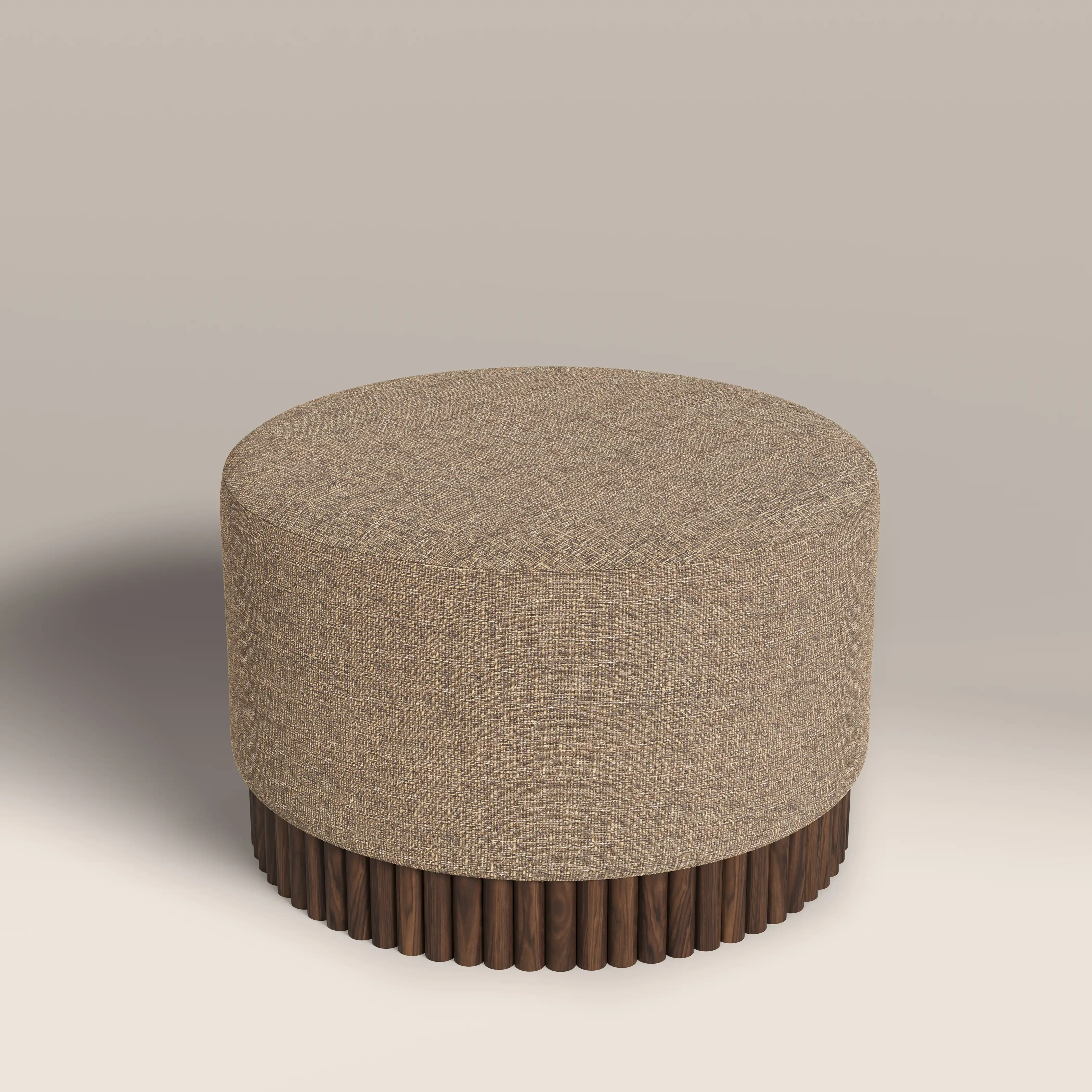 Oberon Footstool | Speckled Cappuccino Boucle & Walnut - Image 5