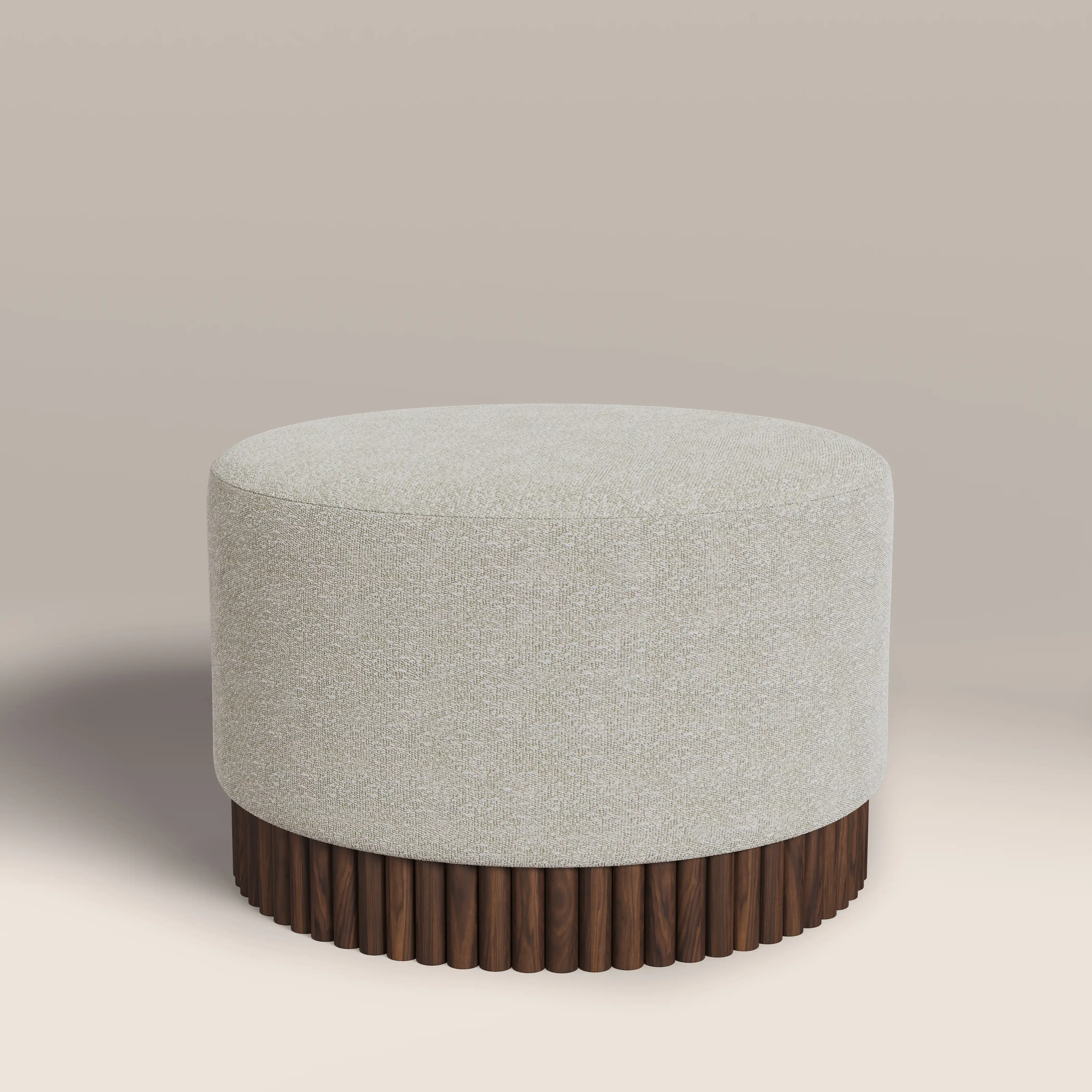 Oberon Footstool | Speckled Stone Sustainable Boucle & Walnut - Image 4