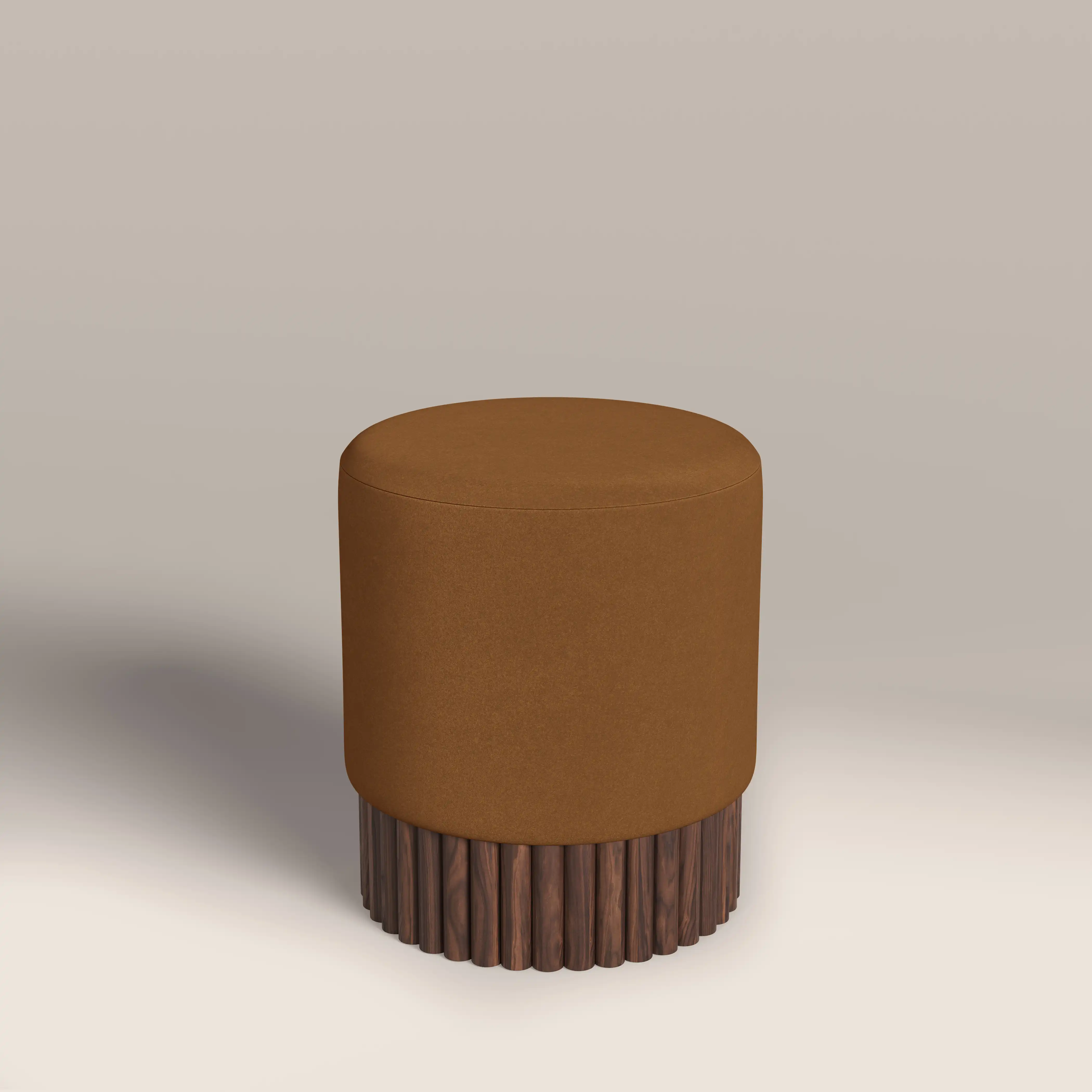 Oberon Pouffe | Caramel Sustainable Mohair Velvet & Walnut - Image 2