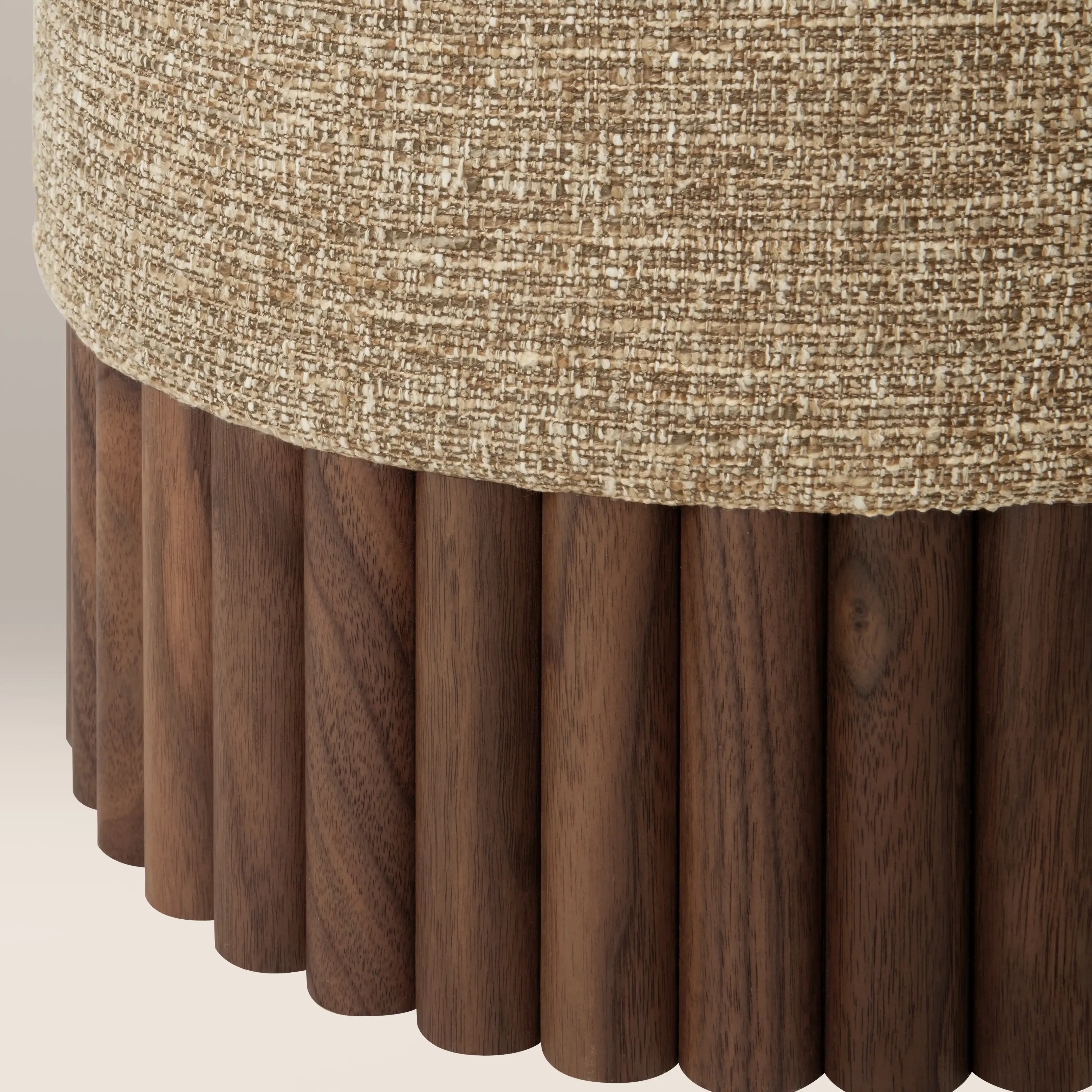 Oberon Pouffe | Speckled Cappuccino Boucle & Walnut - Image 4