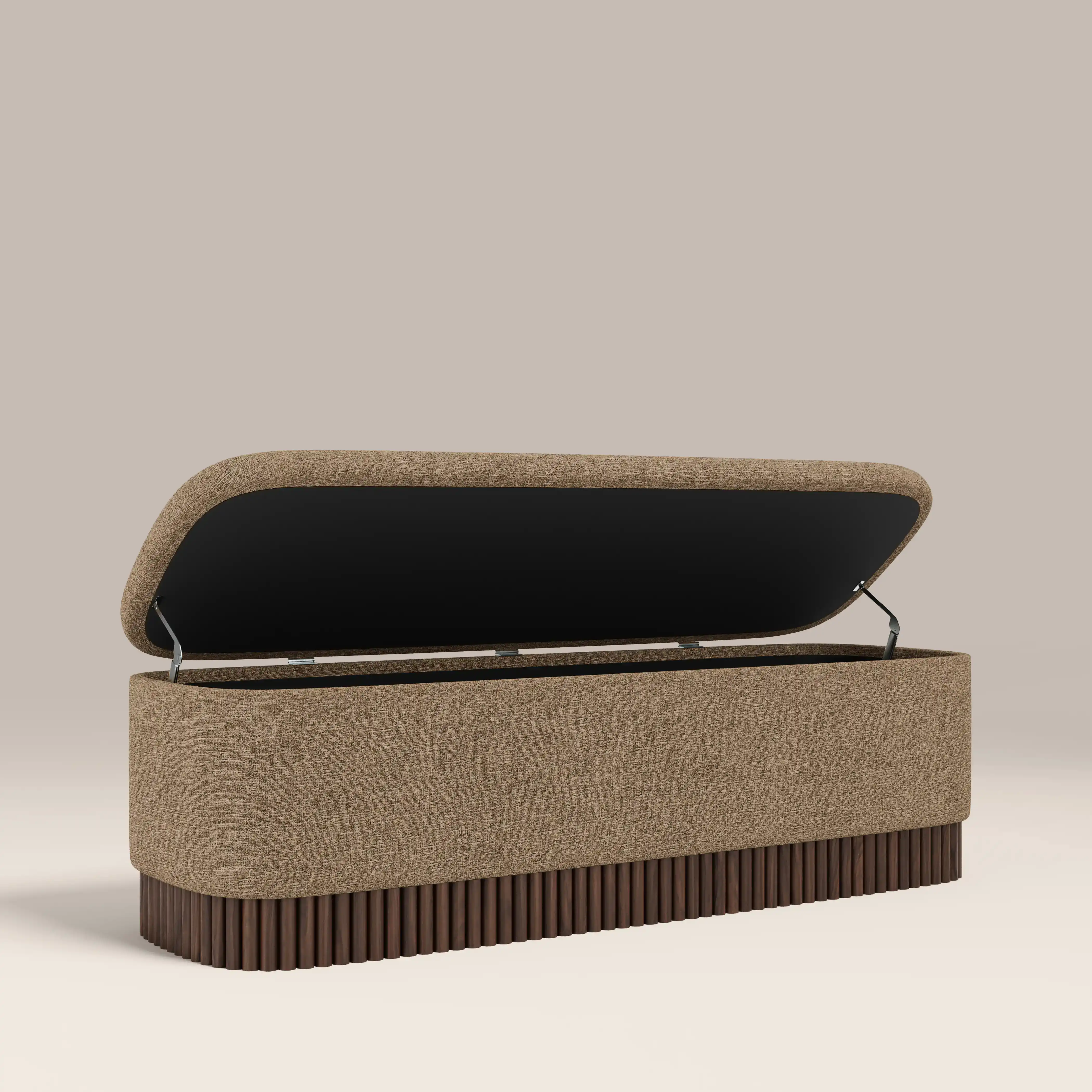Oberon Storage Ottoman | Speckled Cappuccino Boucle & Walnut - Image 4