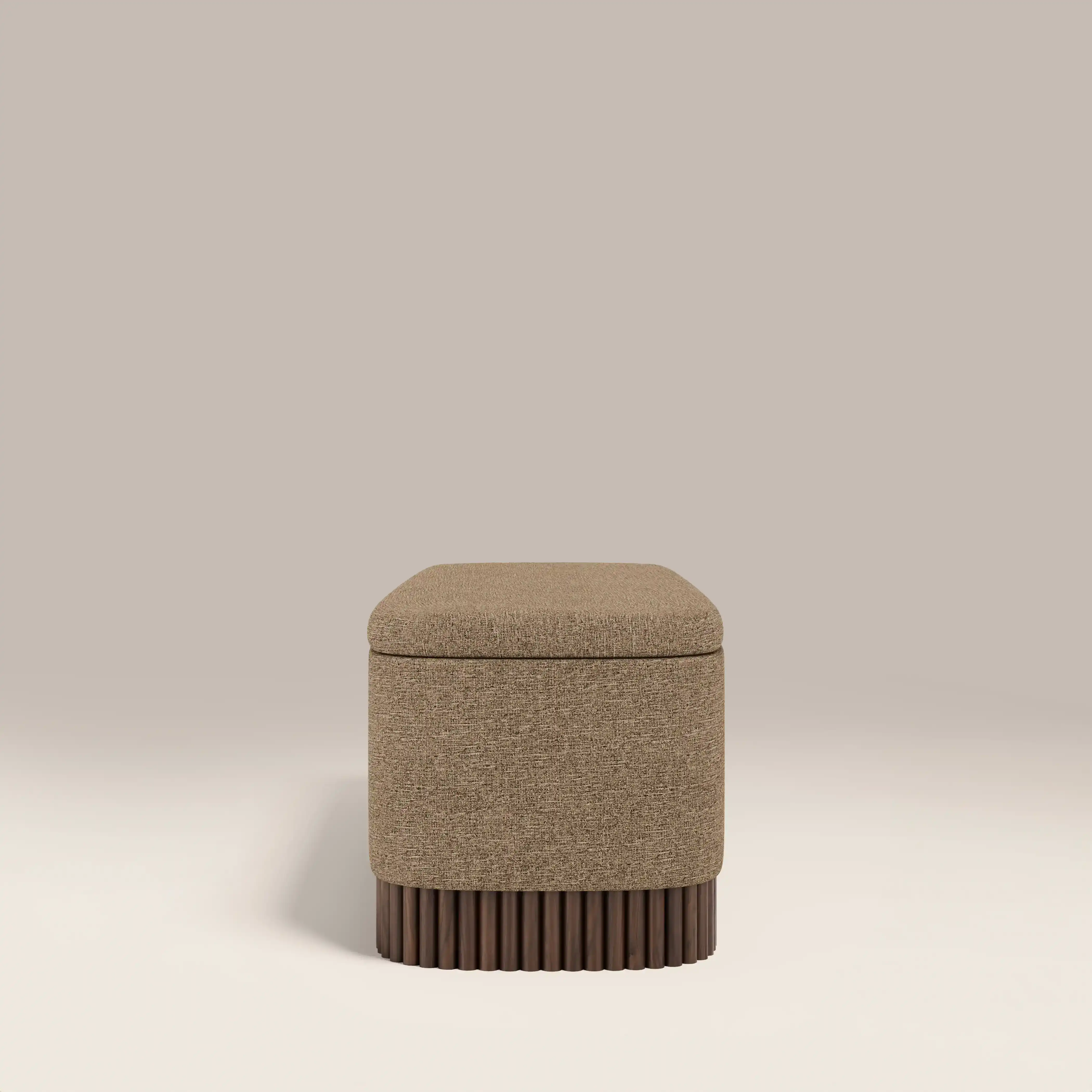 Oberon Storage Ottoman | Speckled Cappuccino Boucle & Walnut - Image 6