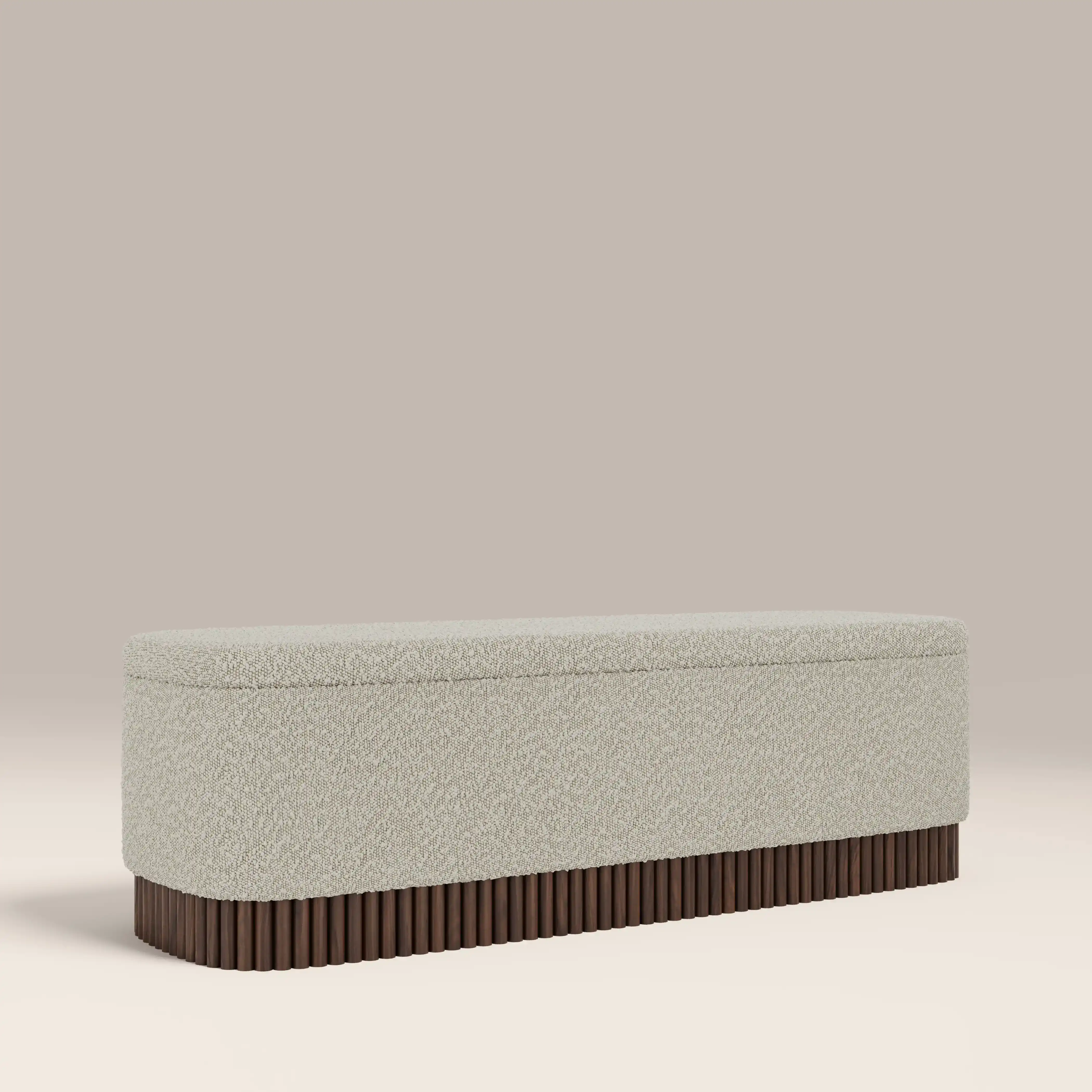 Oberon Storage Ottoman | Speckled Stone Sustainable Boucle & Walnut - Image 2