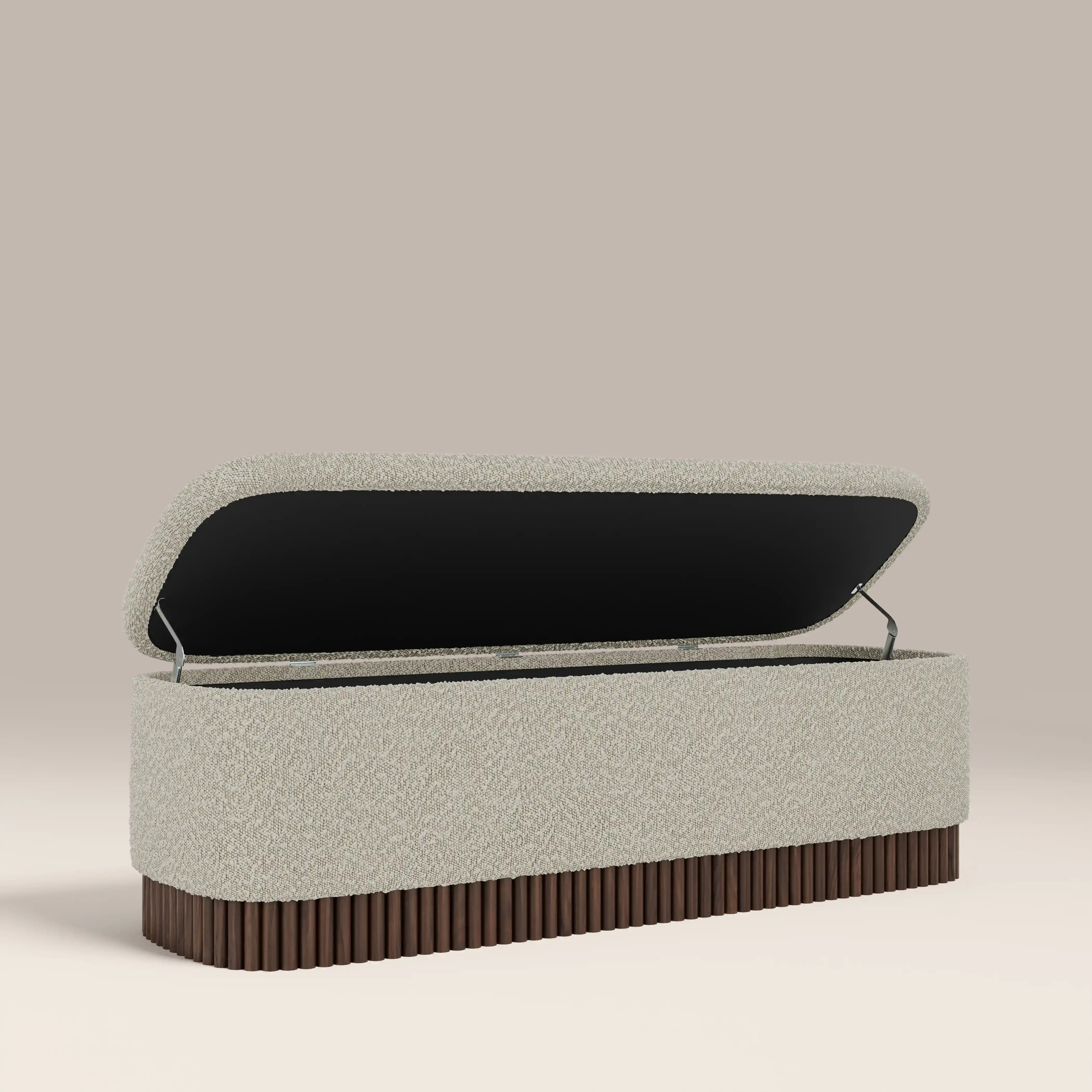 Oberon Storage Ottoman | Speckled Stone Sustainable Boucle & Walnut - Image 4