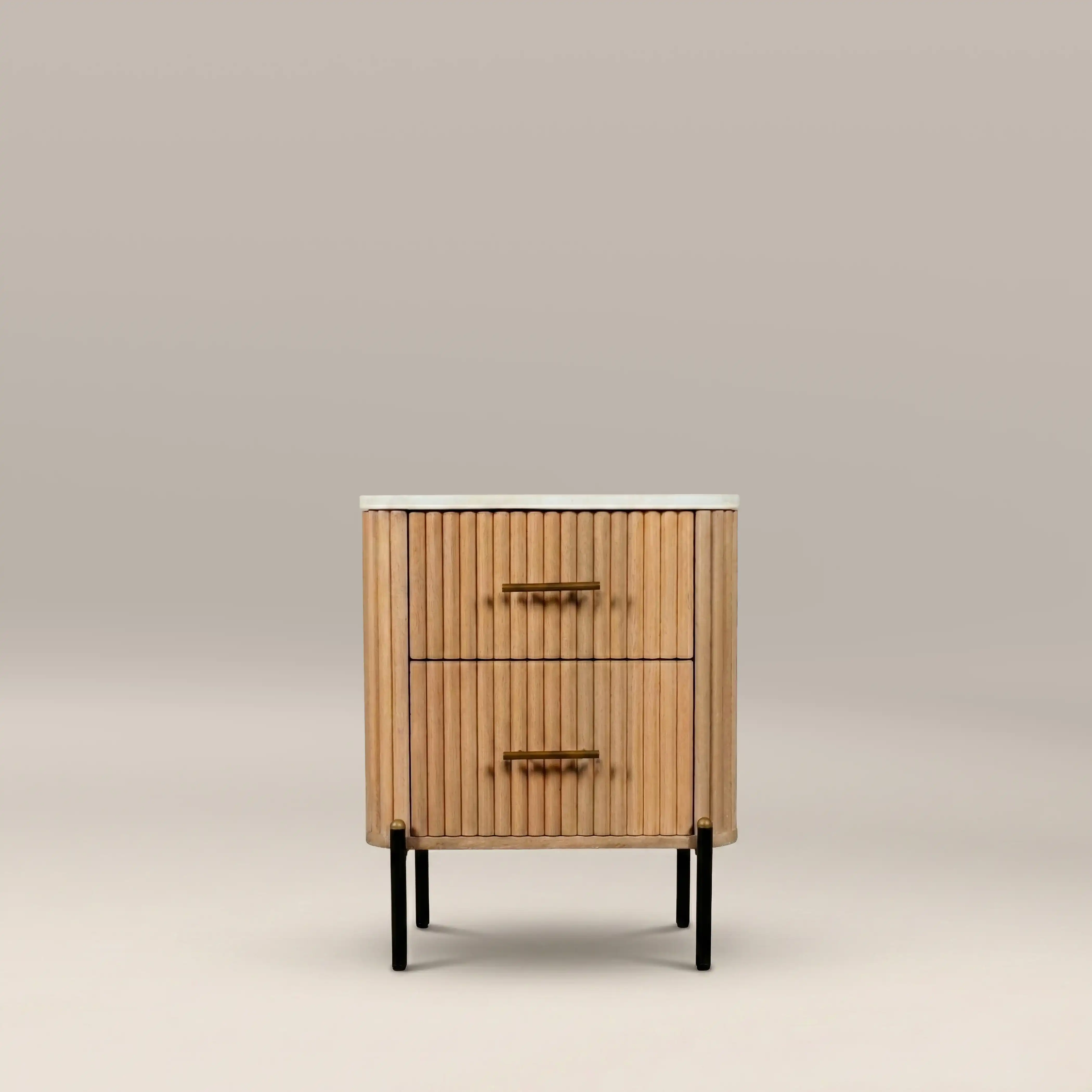 Oliver 2 Drawer Bedside Table | White Marble & Natural