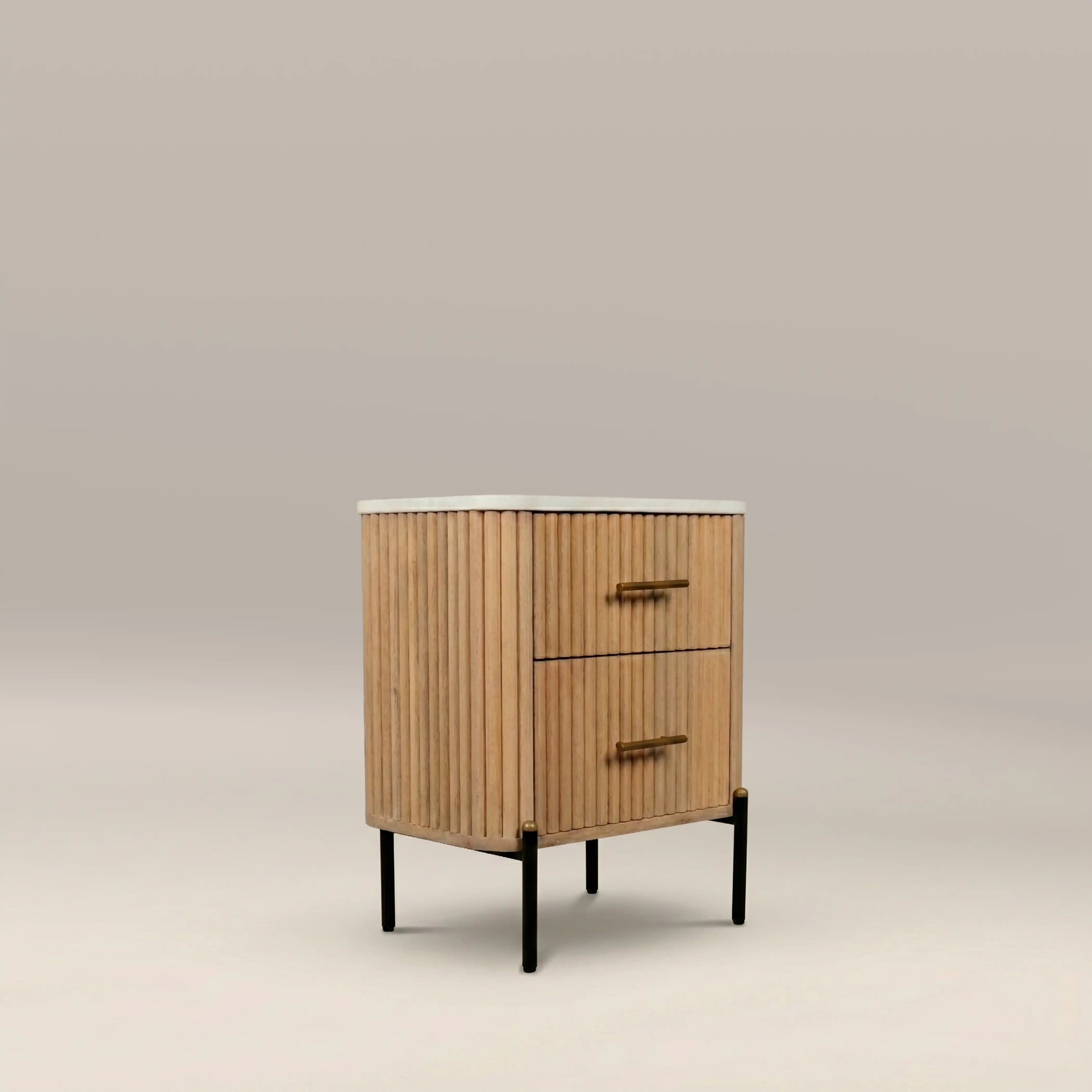 Oliver 2 Drawer Bedside Table | White Marble & Natural - Image 2