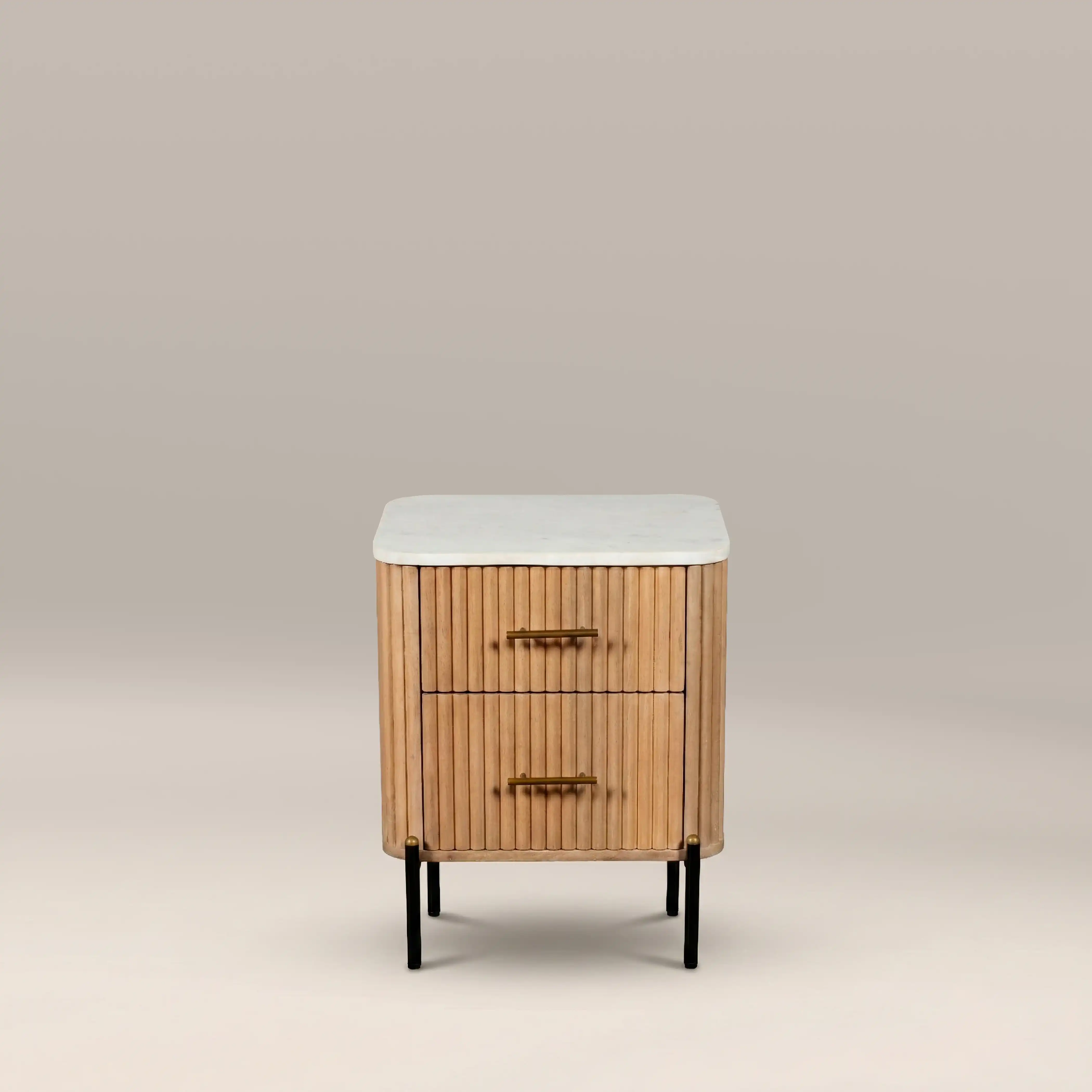 Oliver 2 Drawer Bedside Table | White Marble & Natural - Image 3