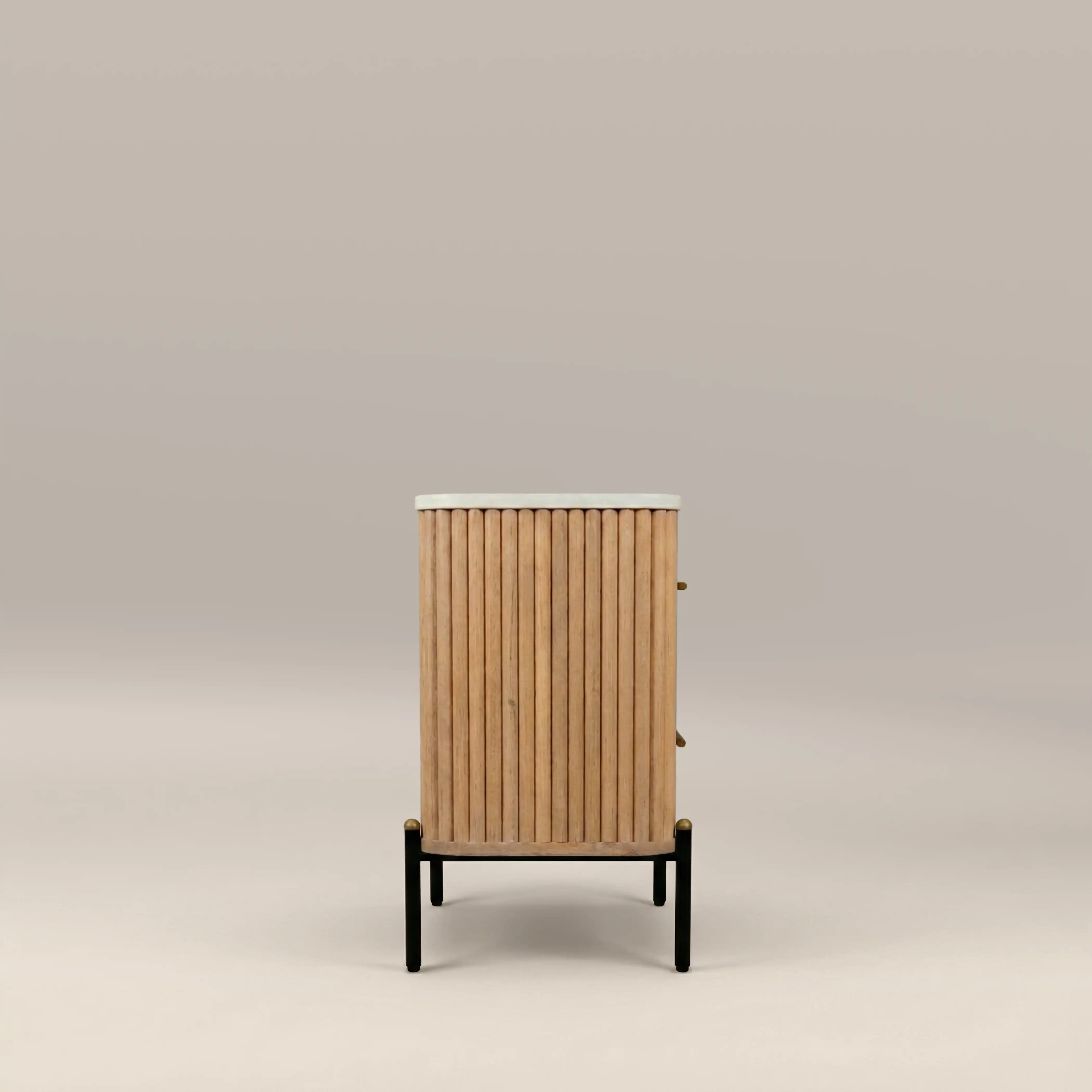 Oliver 2 Drawer Bedside Table | White Marble & Natural - Image 4