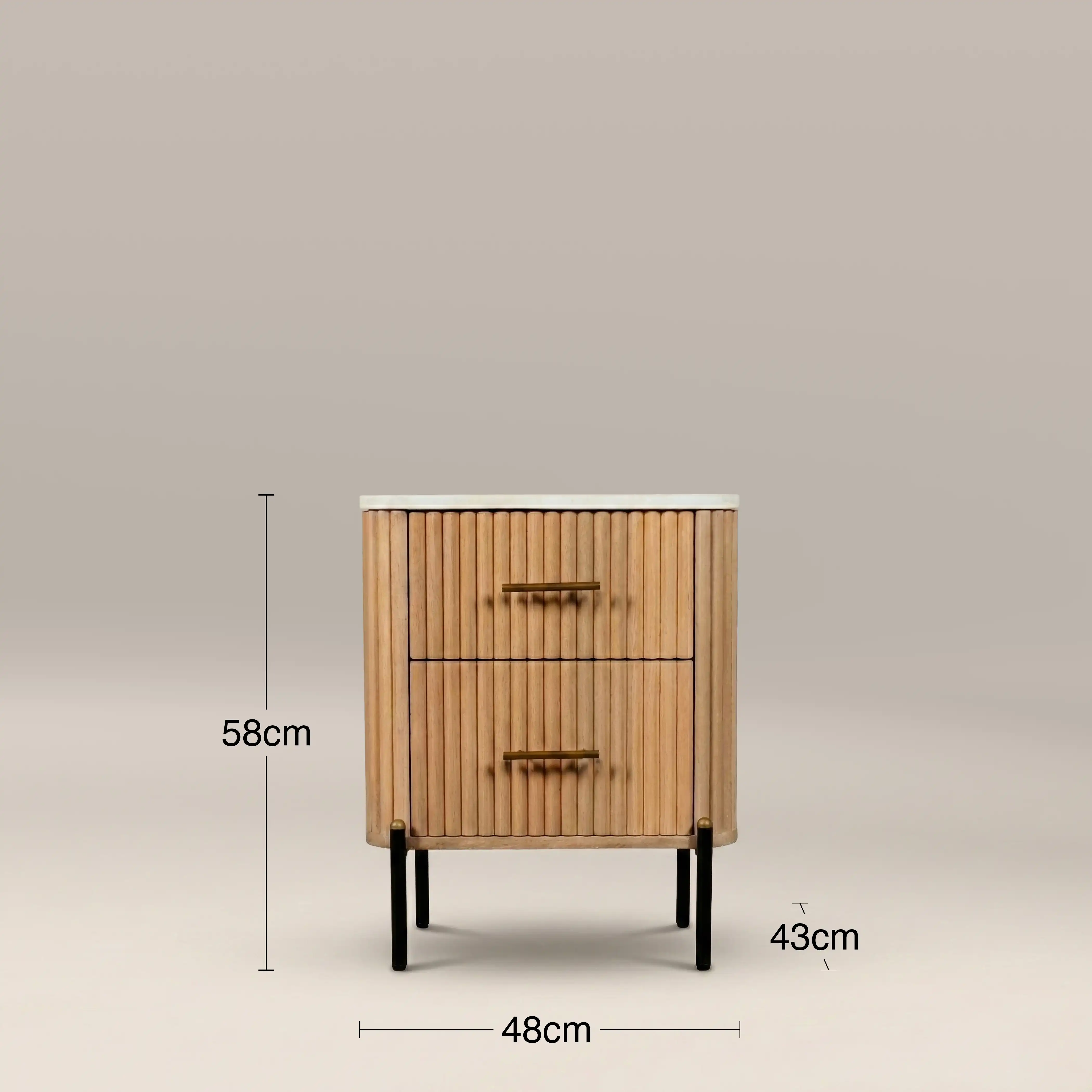 Oliver 2 Drawer Bedside Table | White Marble & Natural - Image 5
