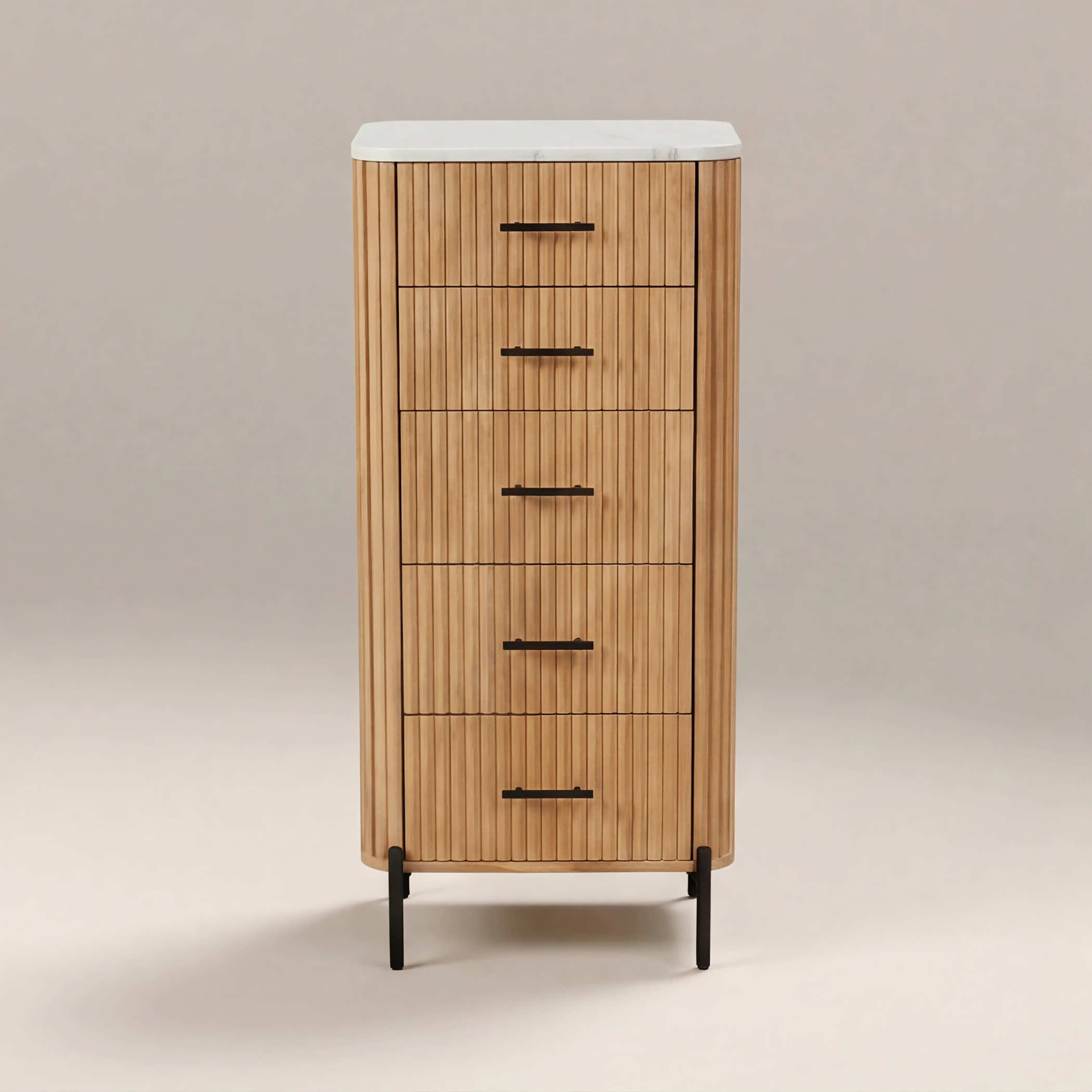 Oliver 5 Drawer Tall Chest of Drawers | White Marble & Natural