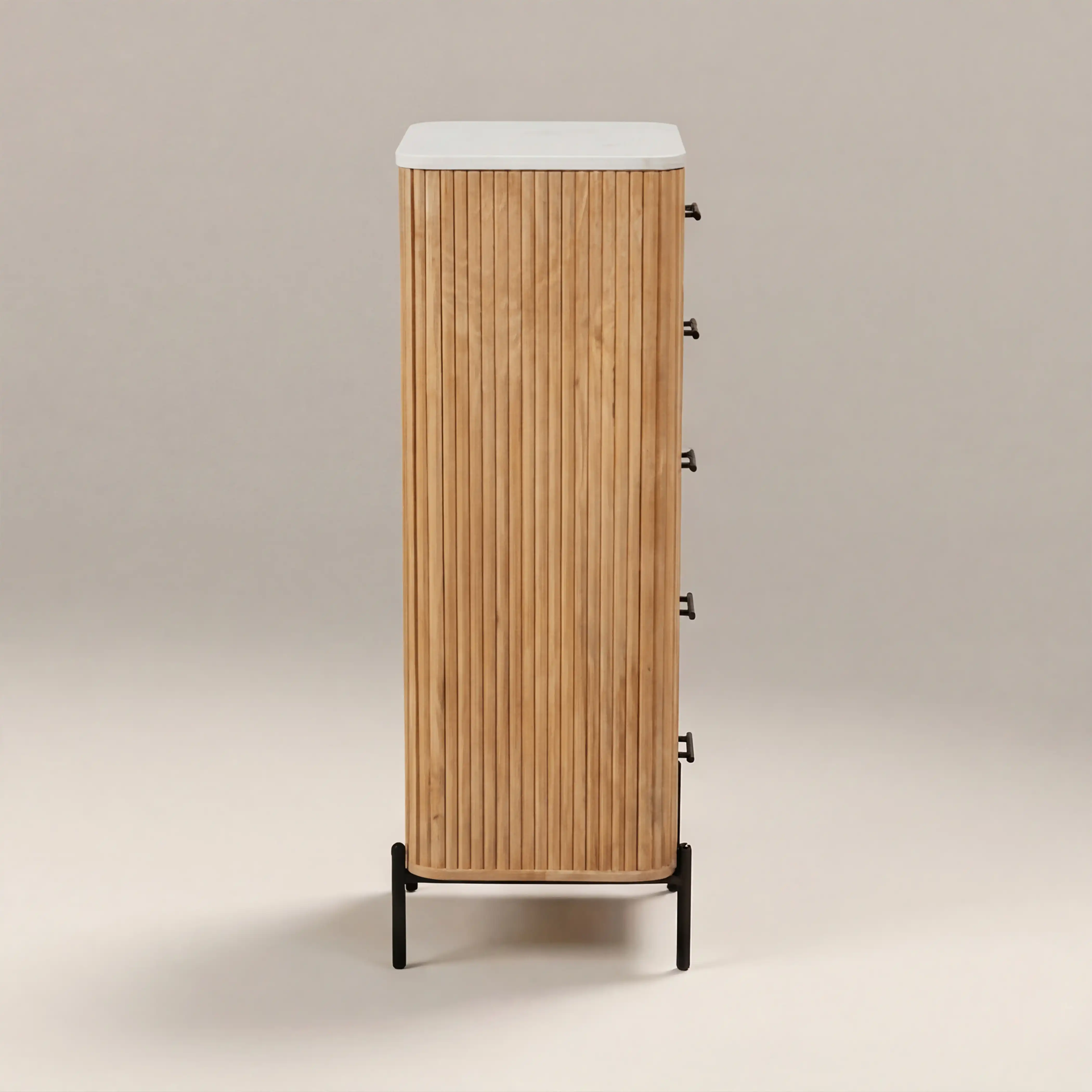 Oliver 5 Drawer Tall Chest of Drawers | White Marble & Natural - Image 3