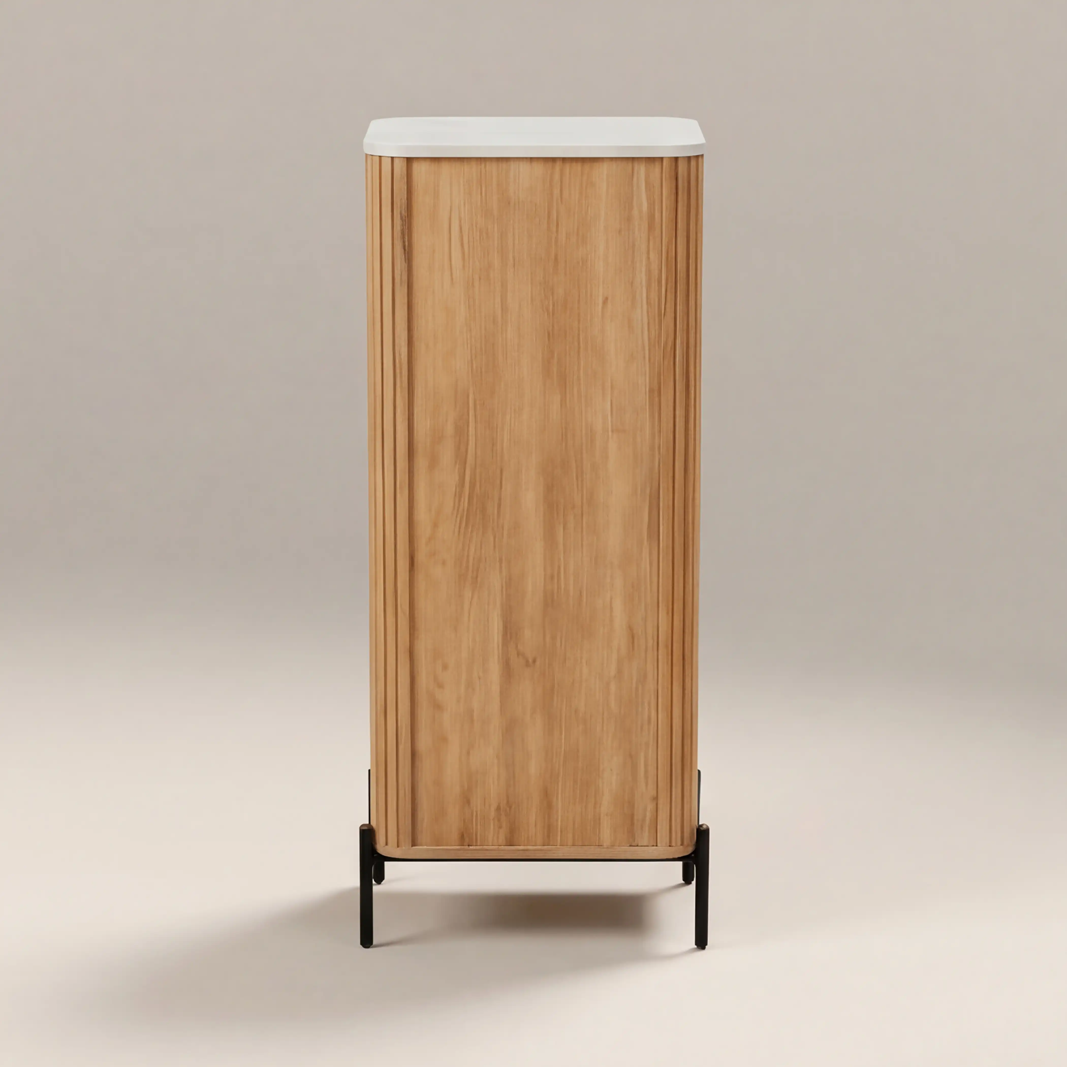 Oliver 5 Drawer Tall Chest of Drawers | White Marble & Natural - Image 4